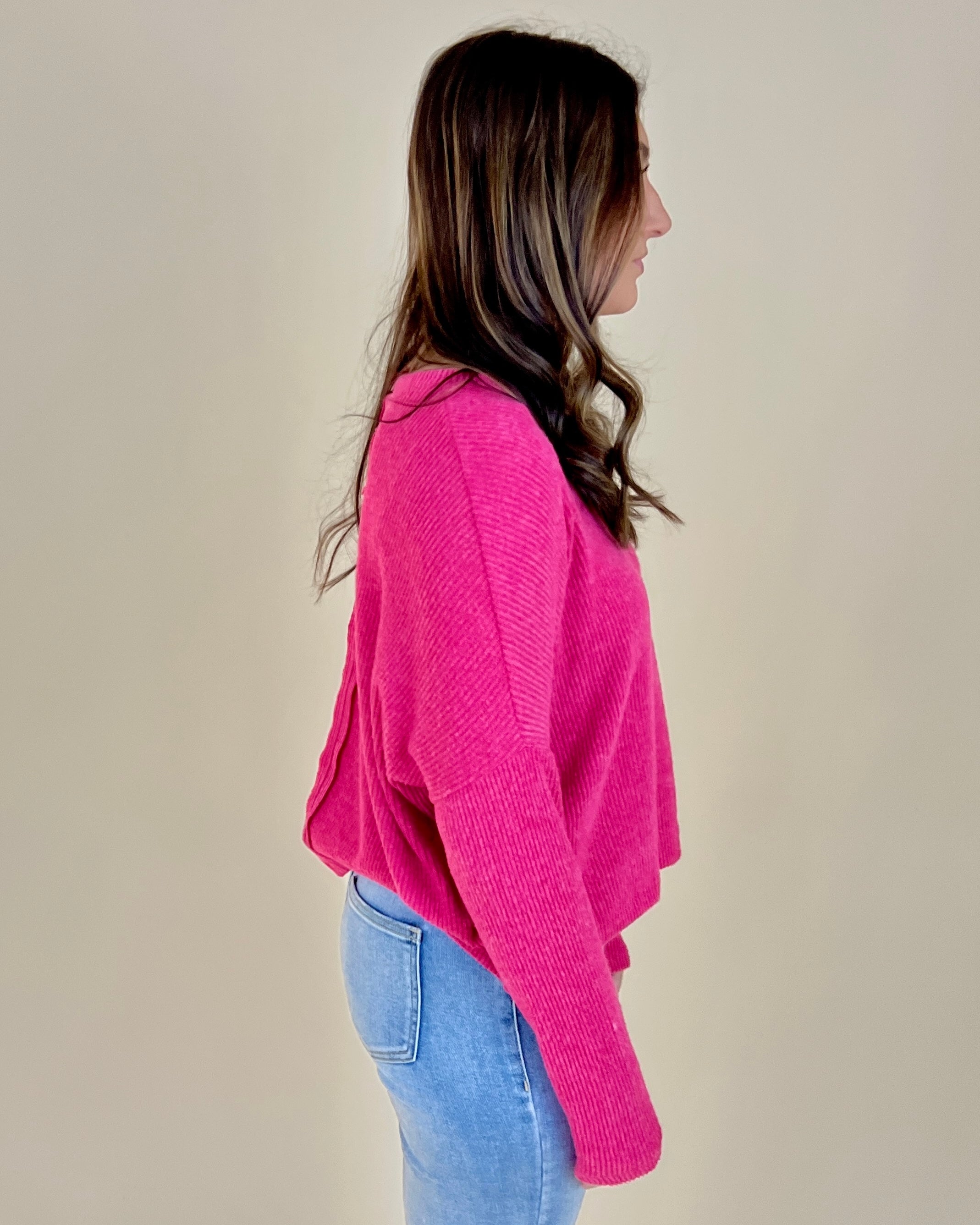 Dream On Fuchsia Ribbed Sweater-Shop-Womens-Boutique-Clothing
