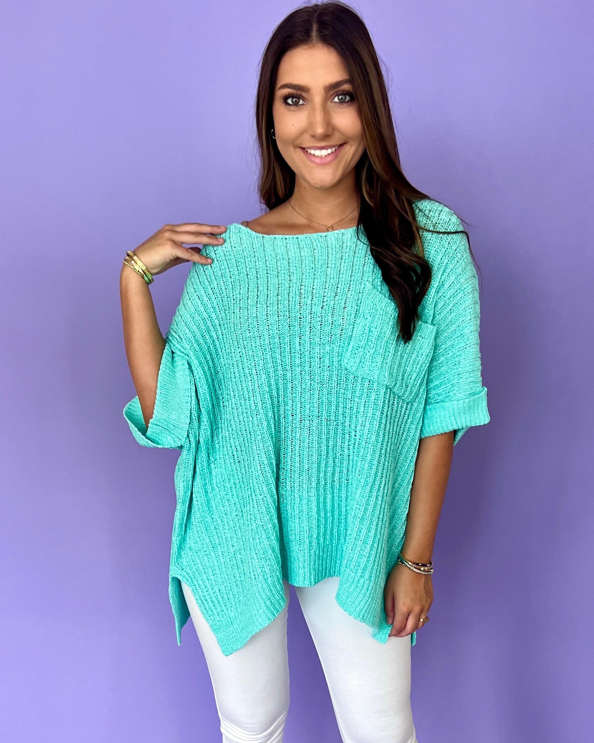 To The Test Mint Pocket Sweater-Shop-Womens-Boutique-Clothing