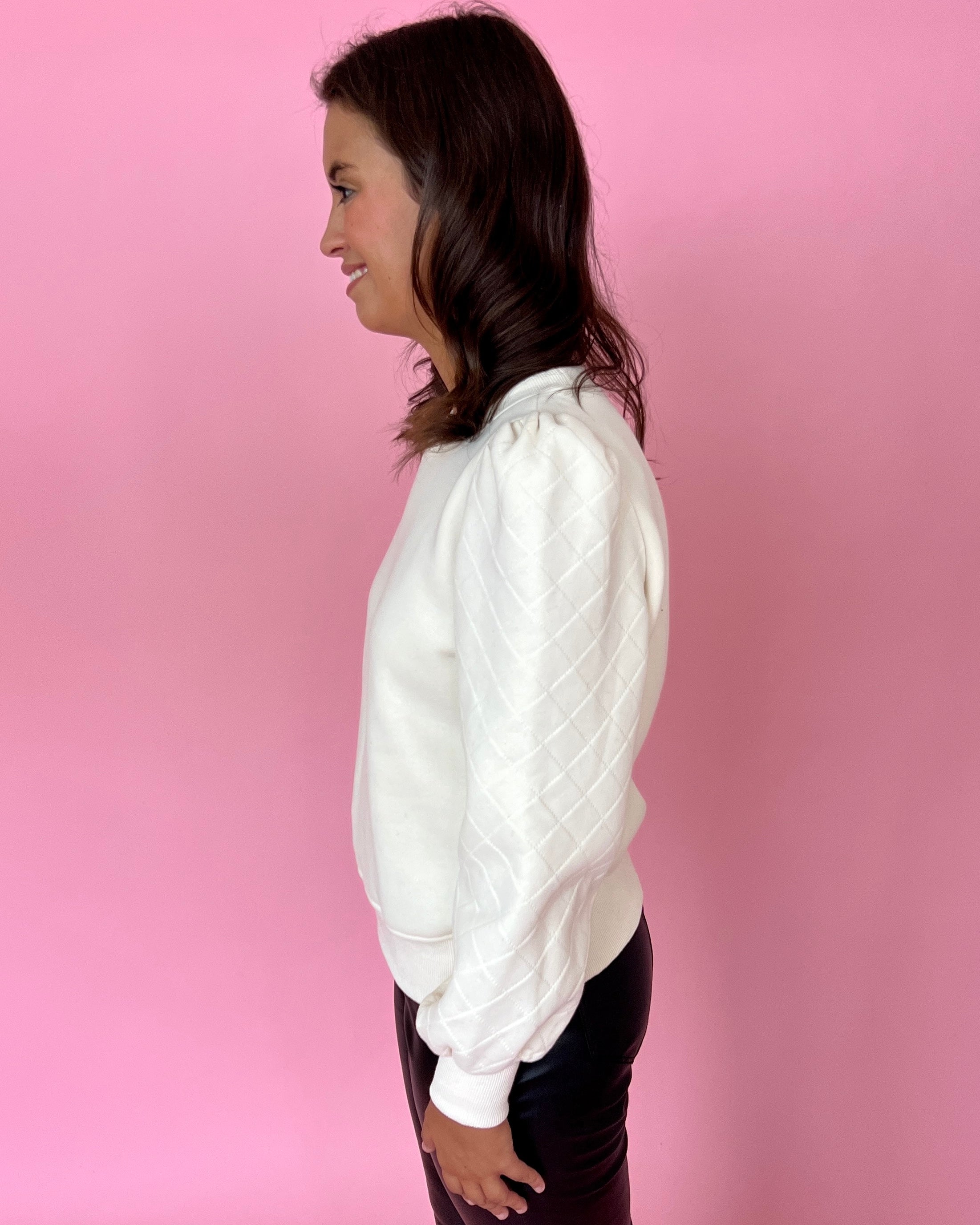 Embrace The Joy Cream Knit Puff Sleeve Sweatshirt-Shop-Womens-Boutique-Clothing