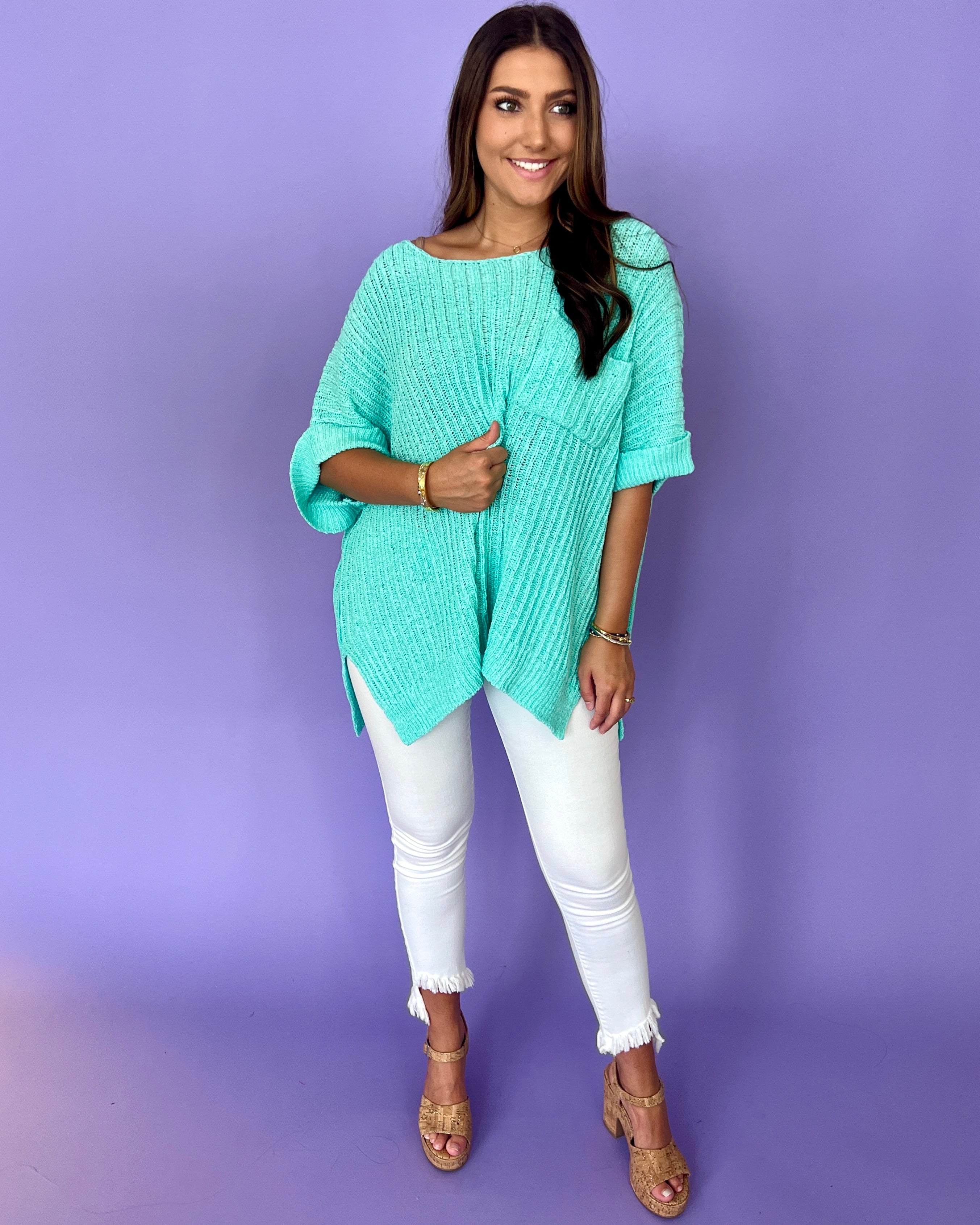 To The Test Mint Pocket Sweater-Shop-Womens-Boutique-Clothing