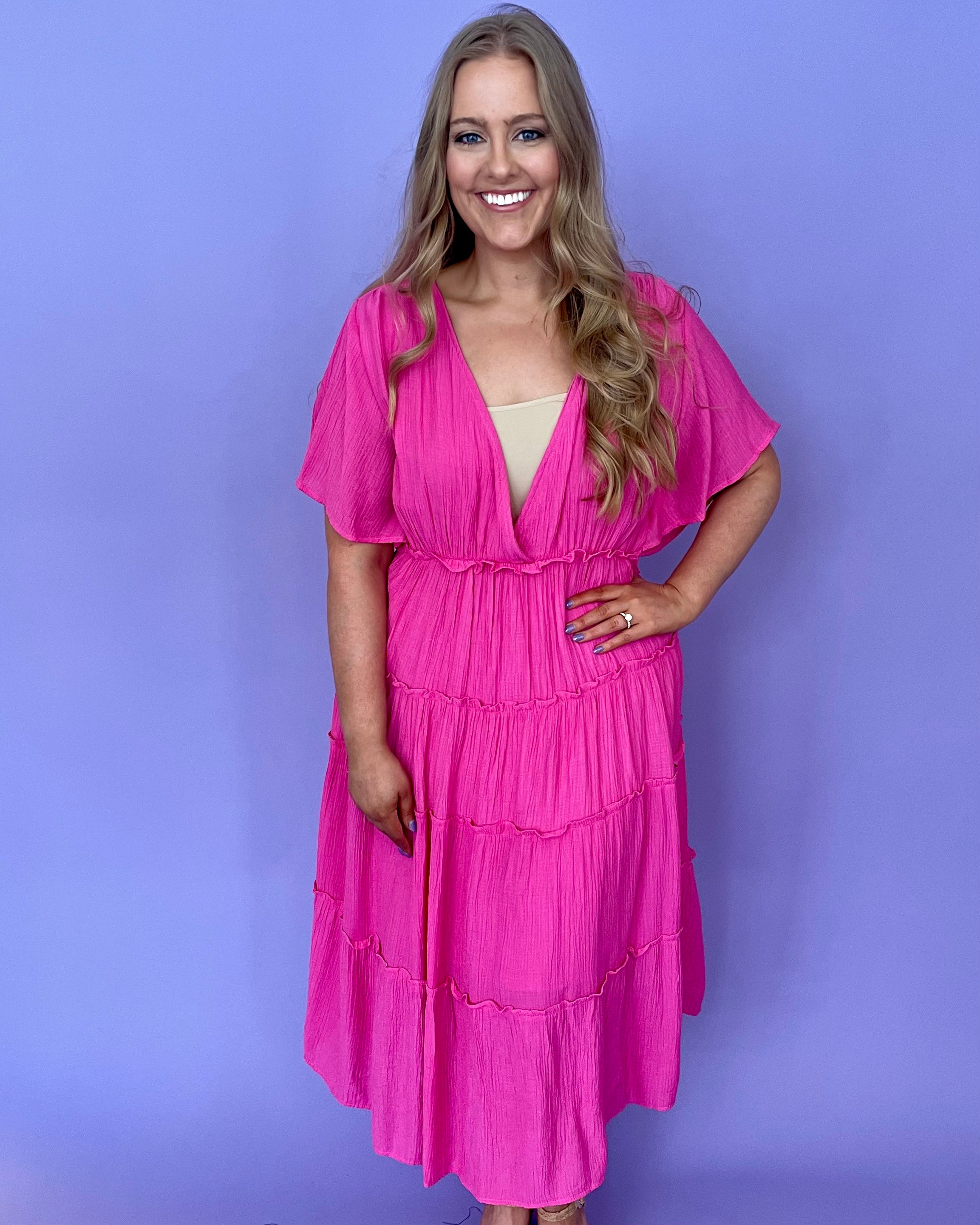 Getting Close Plus Hot Pink Midi Dress-Shop-Womens-Boutique-Clothing