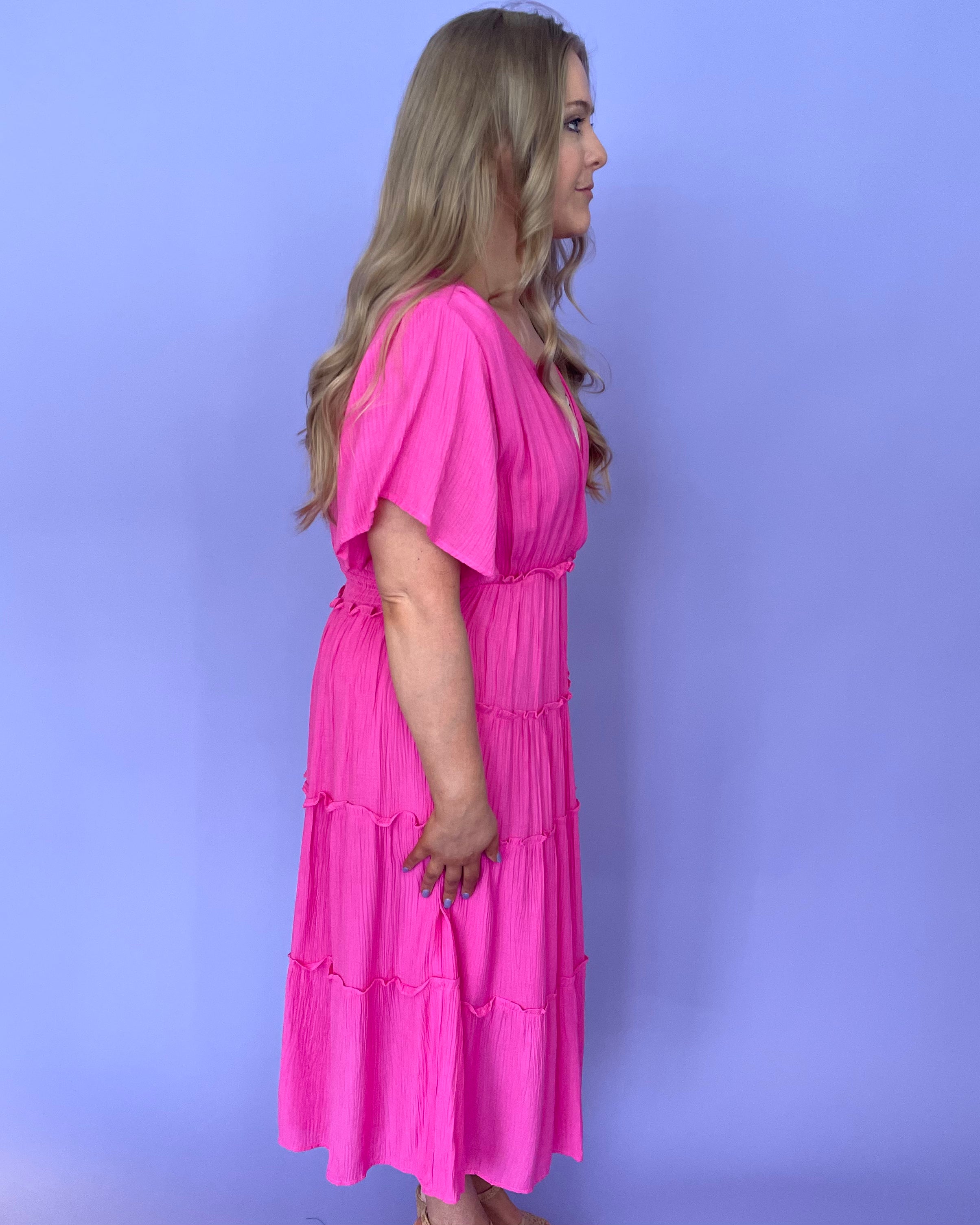 Getting Close Plus Hot Pink Midi Dress-Shop-Womens-Boutique-Clothing