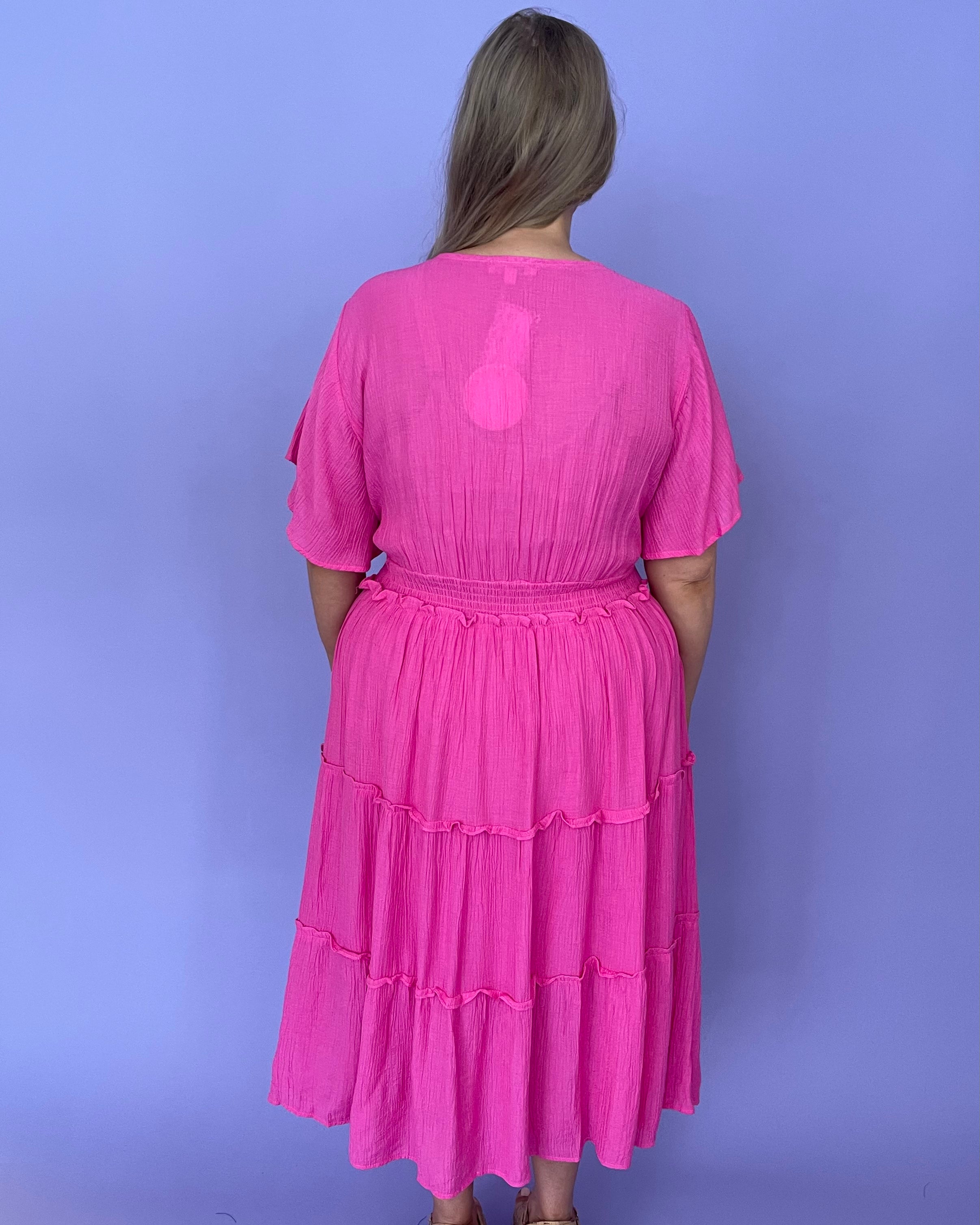 Getting Close Plus Hot Pink Midi Dress-Shop-Womens-Boutique-Clothing