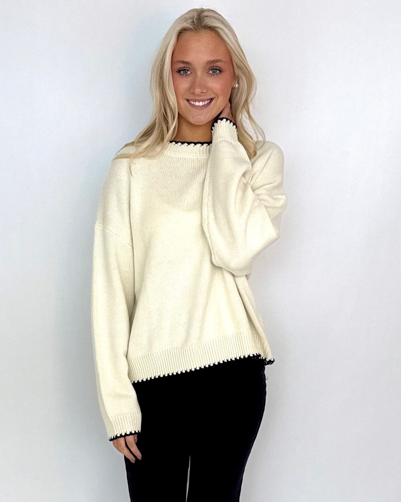 It's All True Cream Stripe Mock Neck Sweater-Shop-Womens-Boutique-Clothing