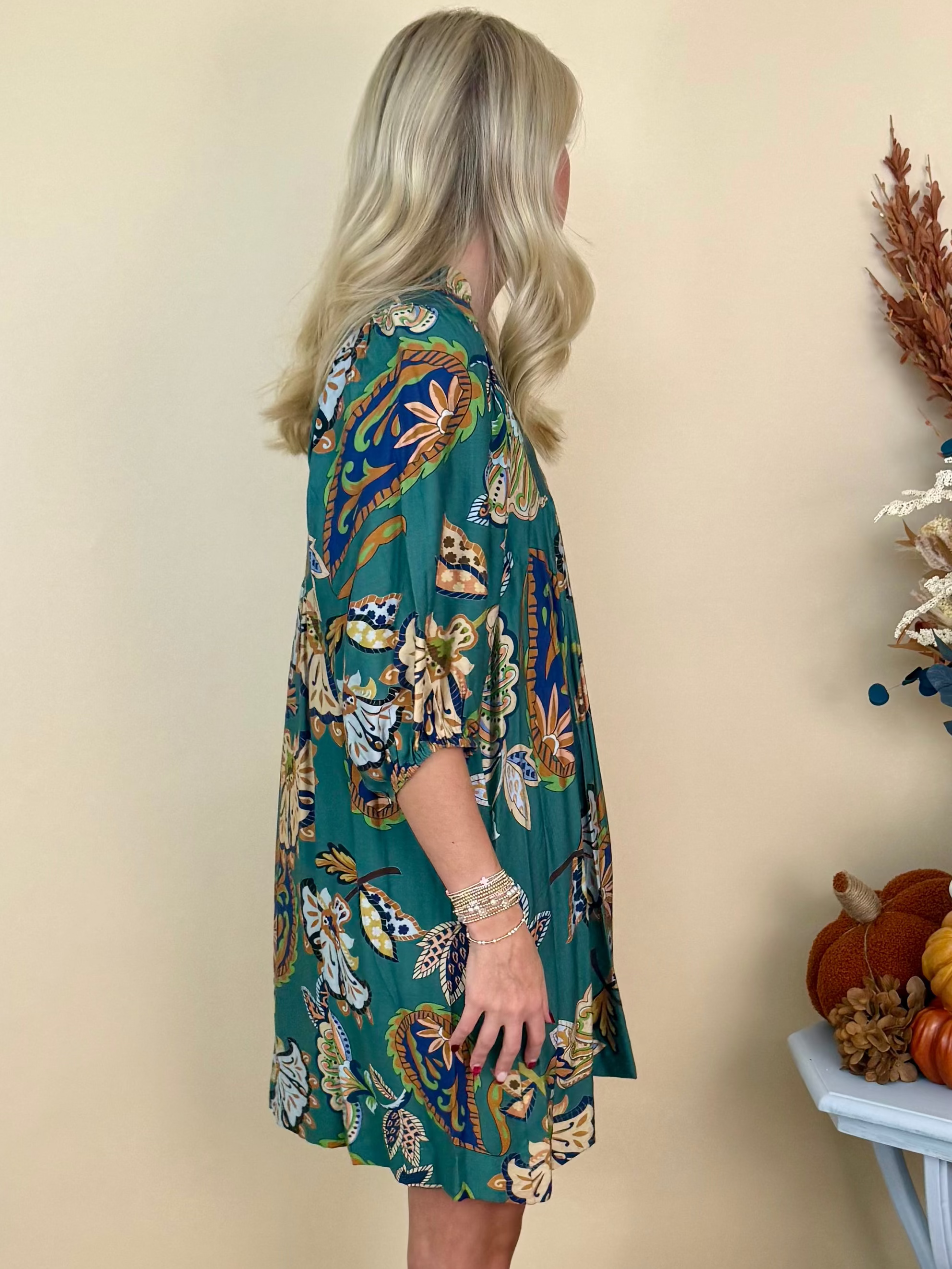 Autumn Breeze Lagoon Abstract Ruffle Dress-Shop-Womens-Boutique-Clothing