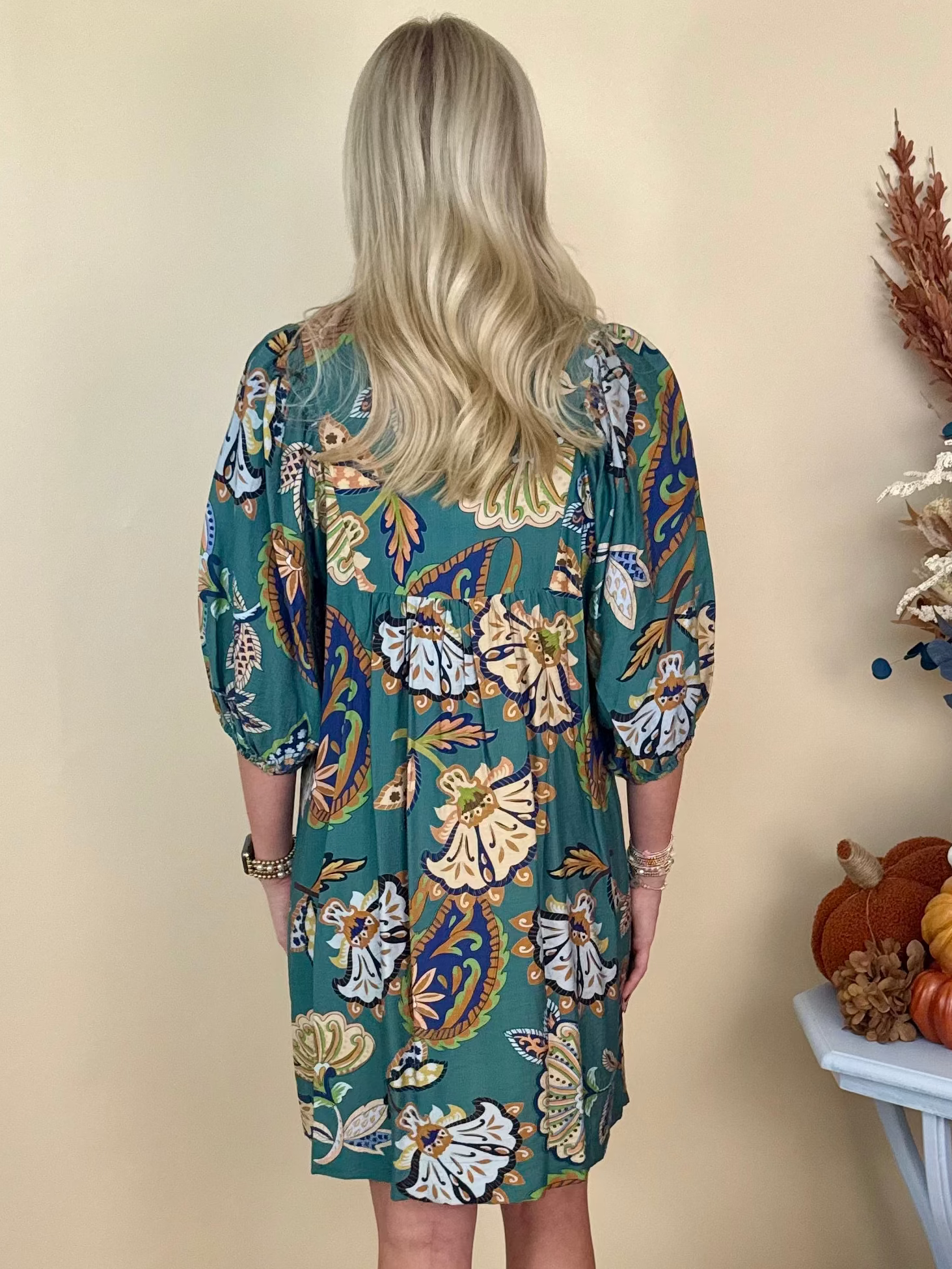 Autumn Breeze Lagoon Abstract Ruffle Dress-Shop-Womens-Boutique-Clothing