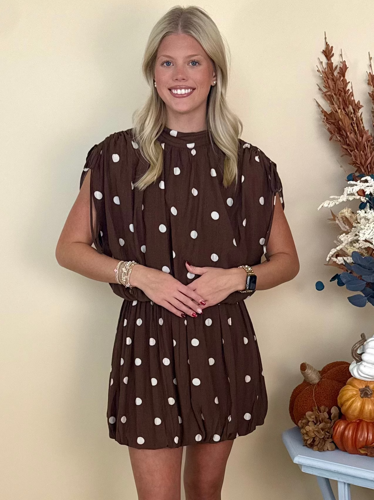 Effortless Days Brown/White Polka Dot Bubble Hem Dress-Shop-Womens-Boutique-Clothing