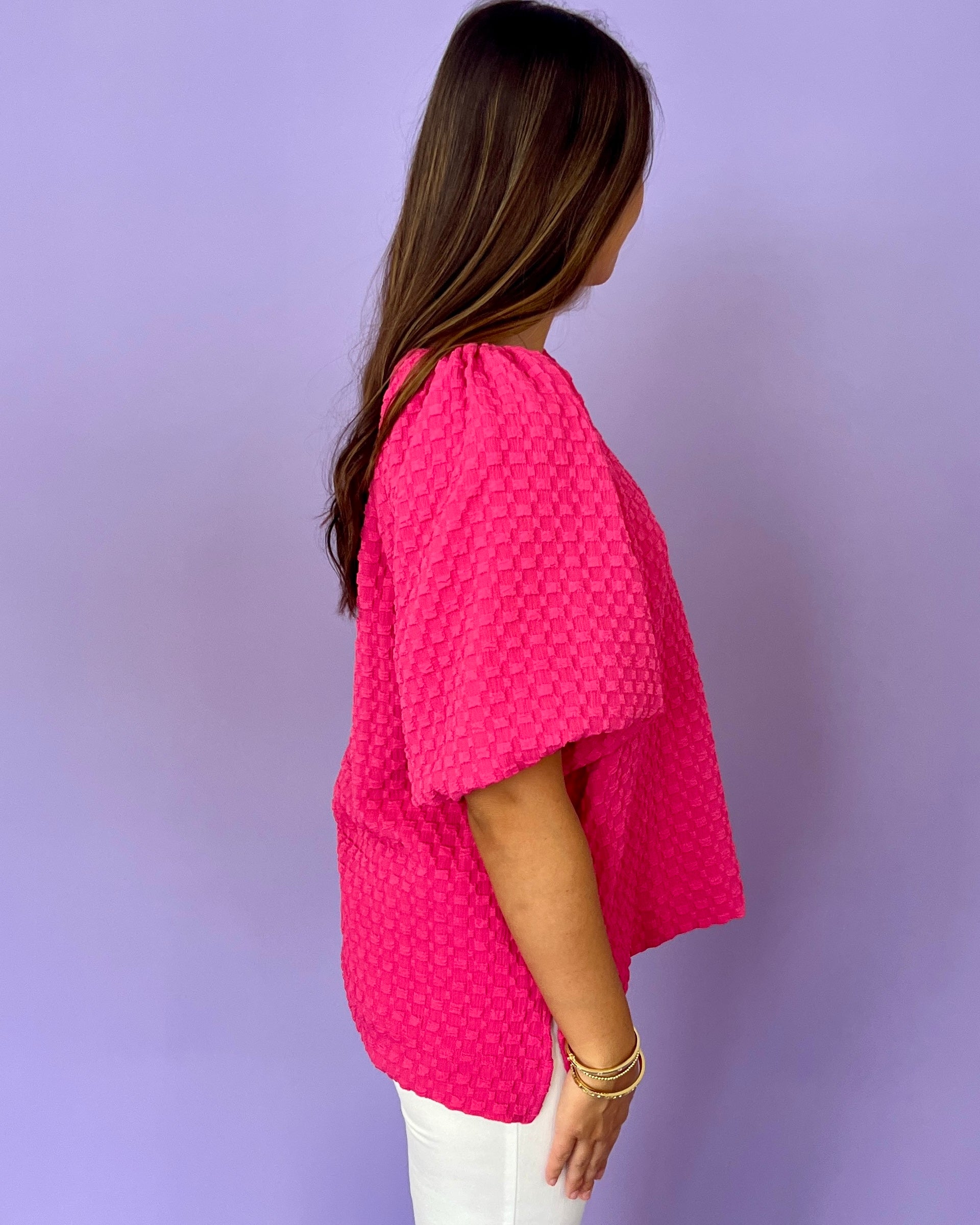 Speaking It Hot Pink Puff Top-Shop-Womens-Boutique-Clothing