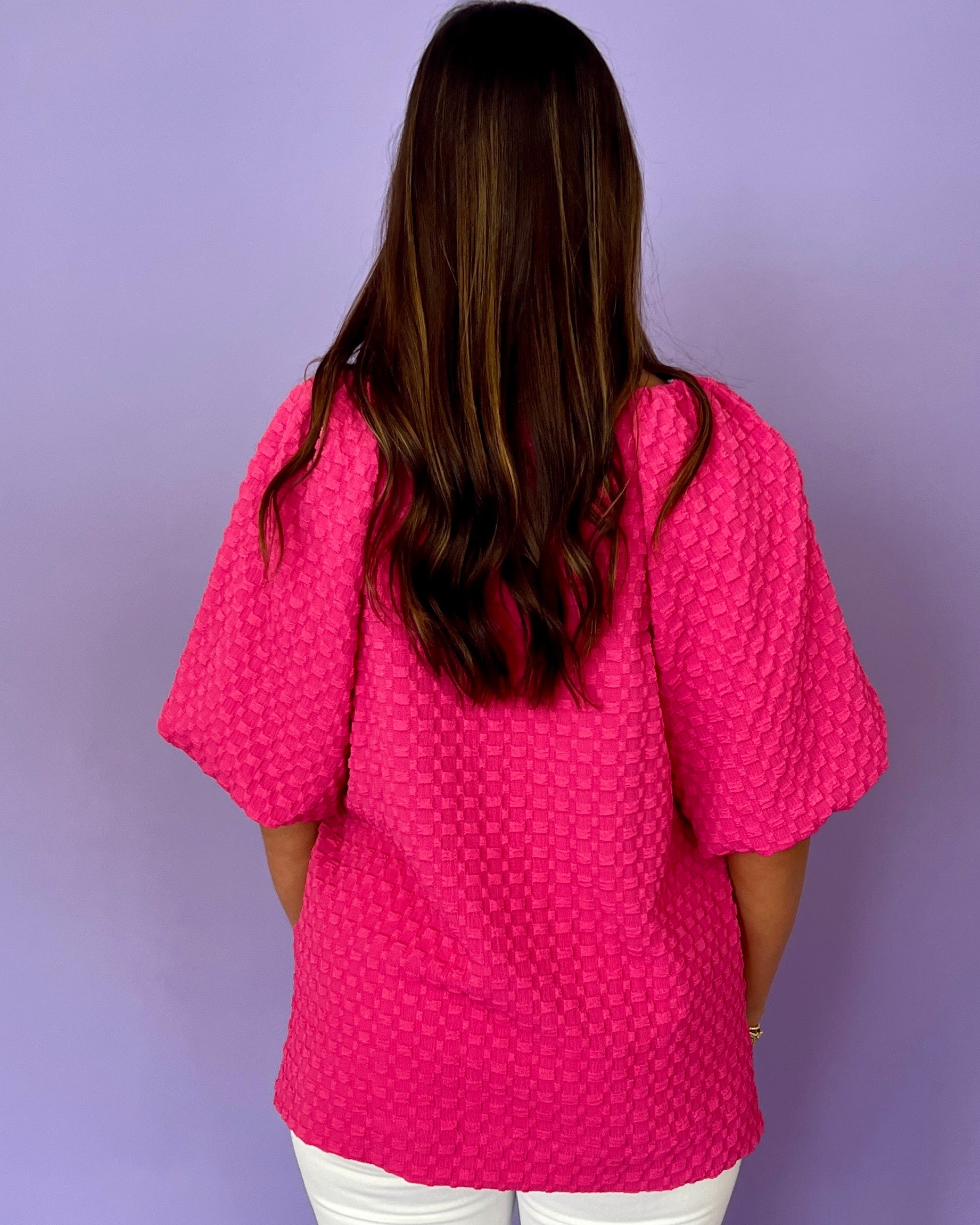 Speaking It Hot Pink Puff Top-Shop-Womens-Boutique-Clothing