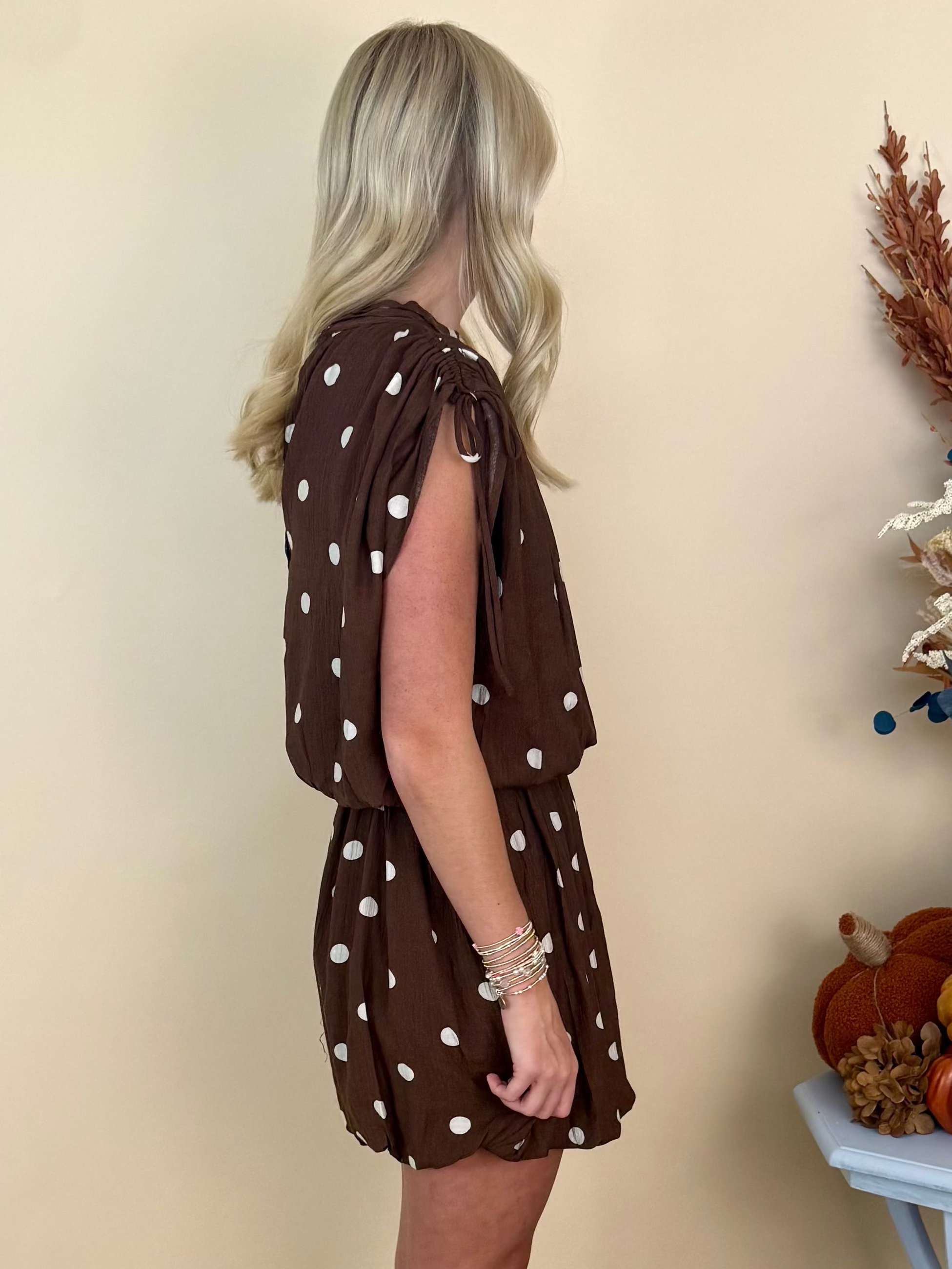 Effortless Days Brown/White Polka Dot Bubble Hem Dress-Shop-Womens-Boutique-Clothing