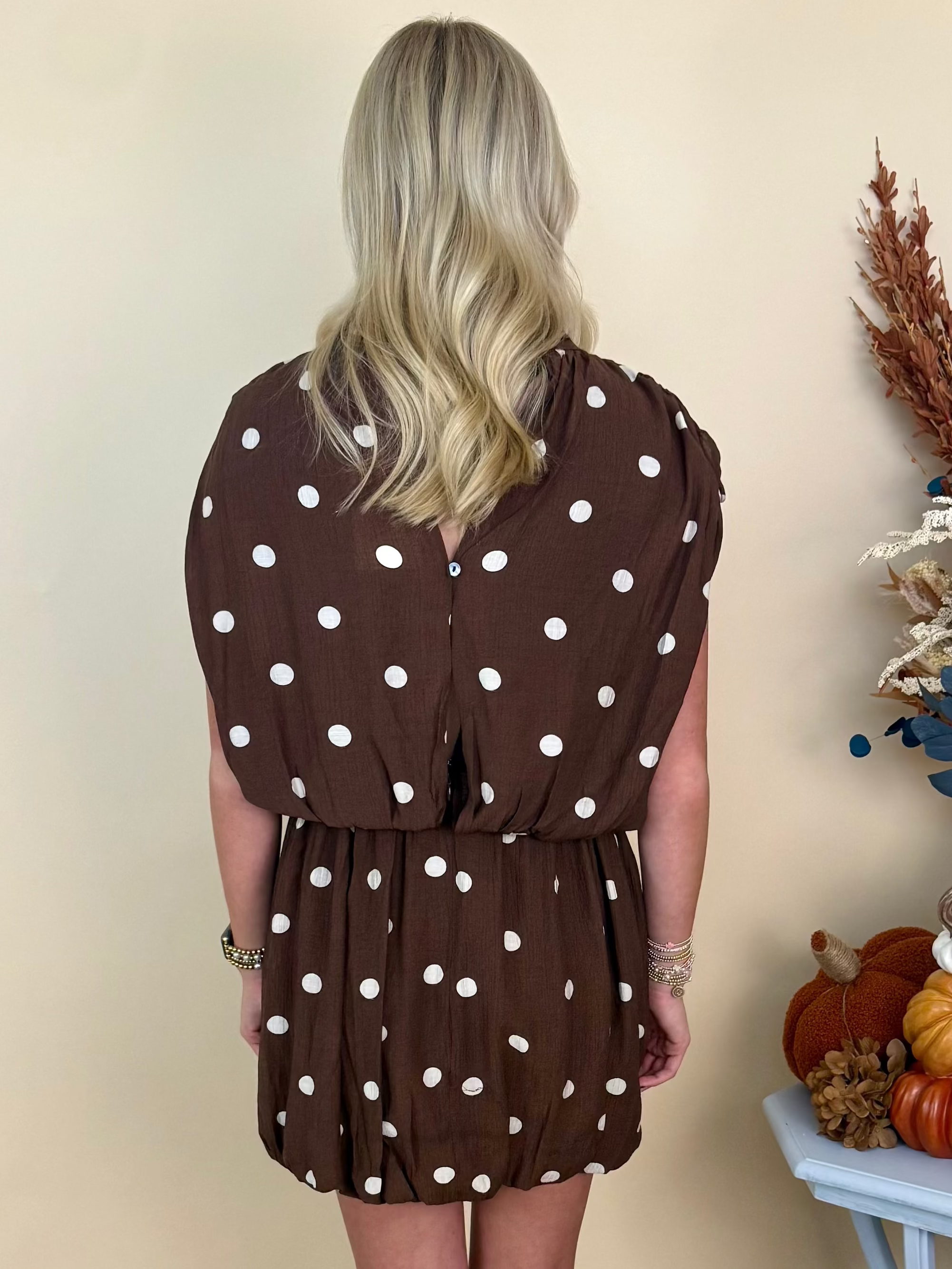 Effortless Days Brown/White Polka Dot Bubble Hem Dress-Shop-Womens-Boutique-Clothing