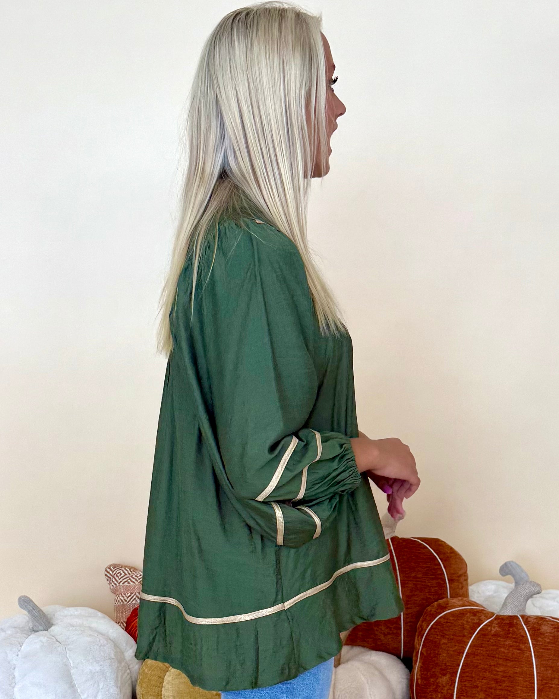 Moment Of Time Olive Smocked Piping Top-Shop-Womens-Boutique-Clothing