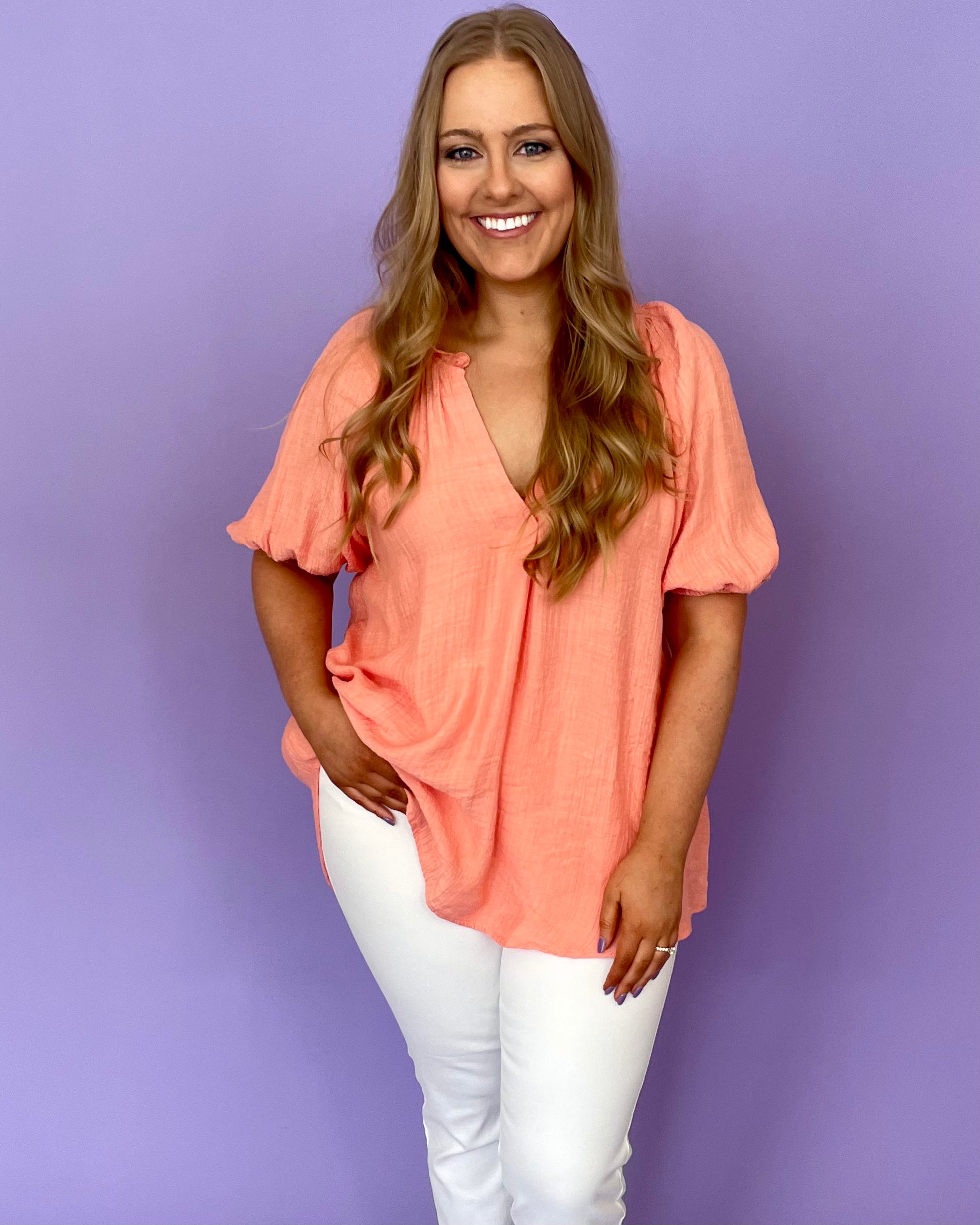 Wear It Dusty Peach Plus Scrunched Top-Shop-Womens-Boutique-Clothing