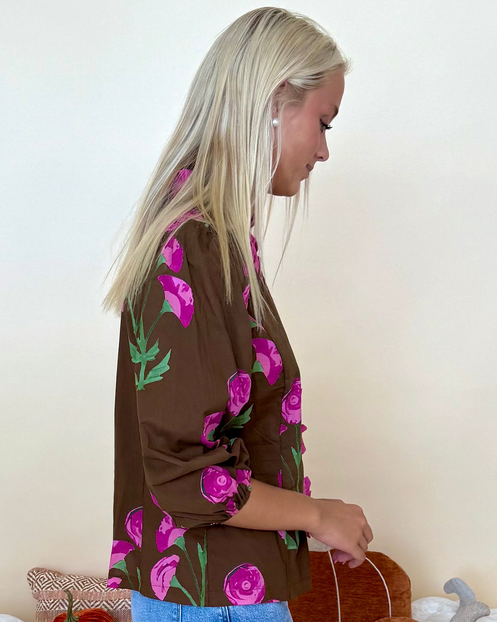 Love To Find Brown Mix Floral Ruffle Top-Shop-Womens-Boutique-Clothing