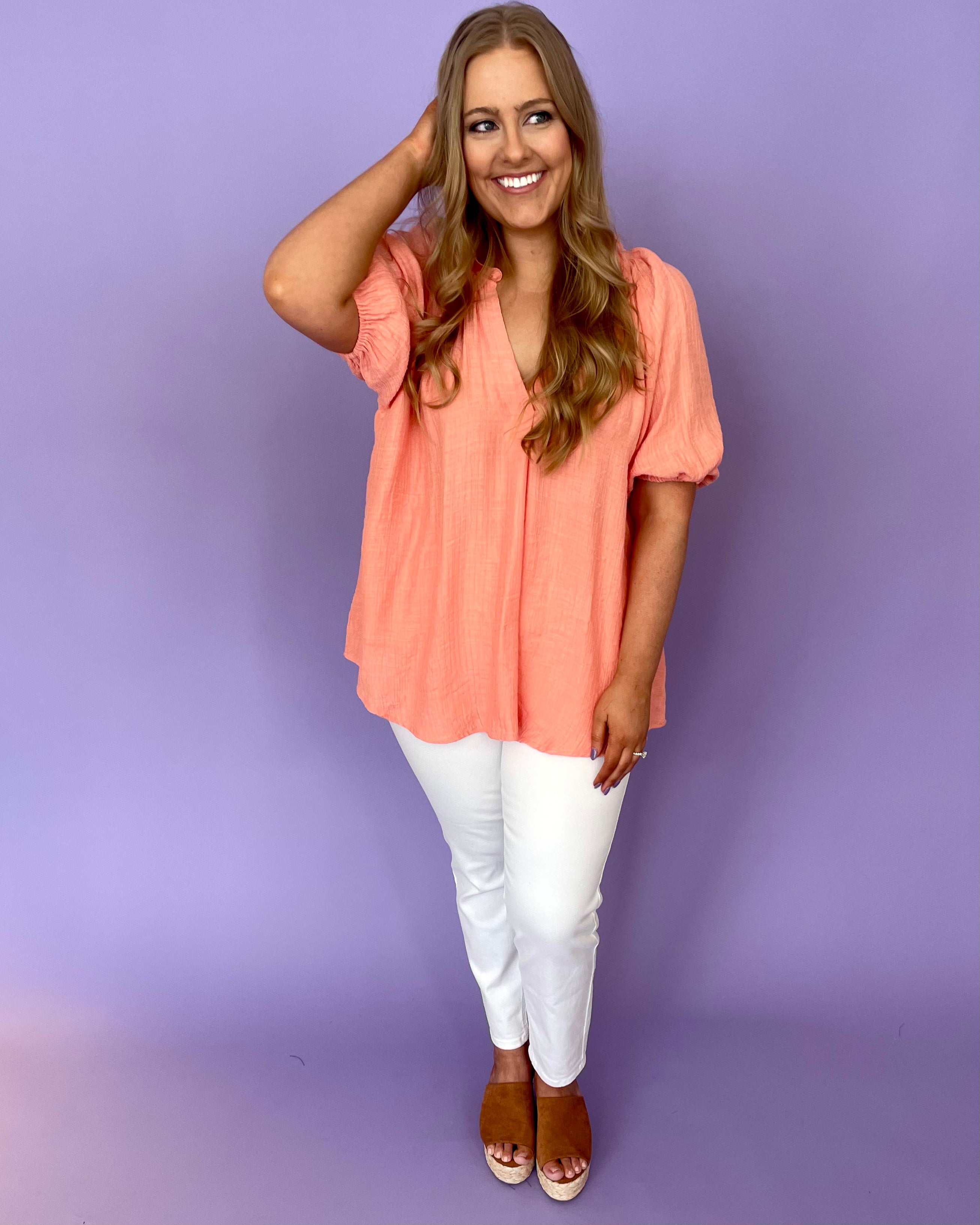 Wear It Dusty Peach Plus Scrunched Top-Shop-Womens-Boutique-Clothing