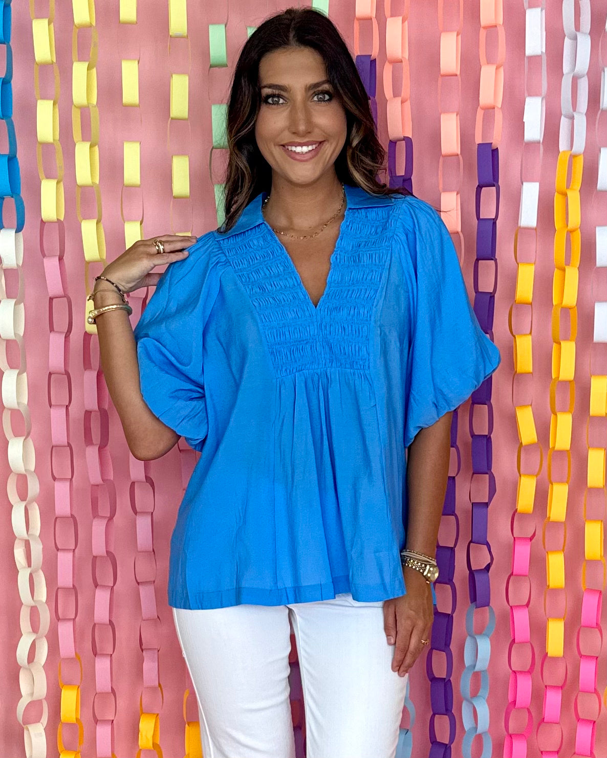Take It Slow Ocean Smocked Top-Shop-Womens-Boutique-Clothing