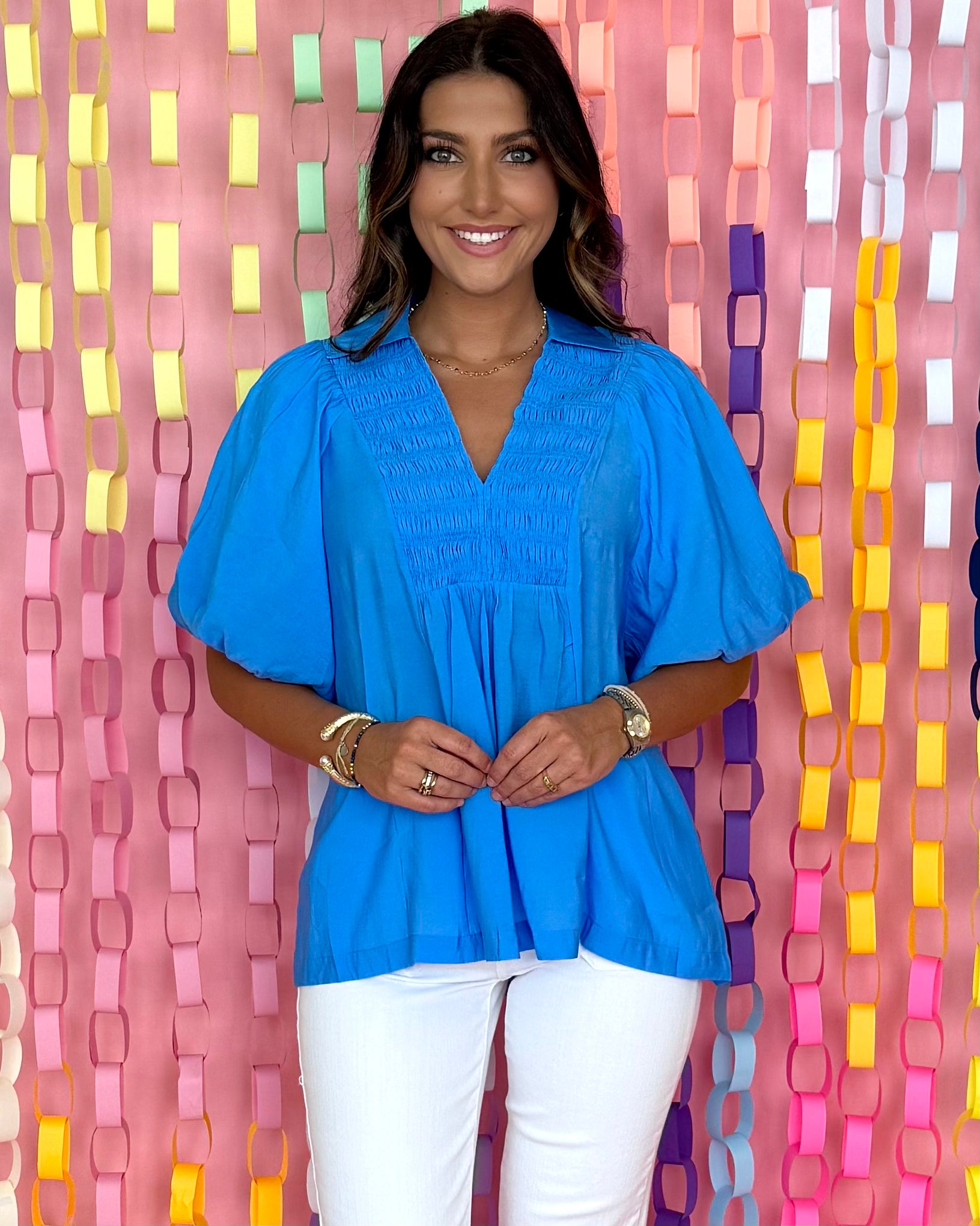 Take It Slow Ocean Smocked Top-Shop-Womens-Boutique-Clothing