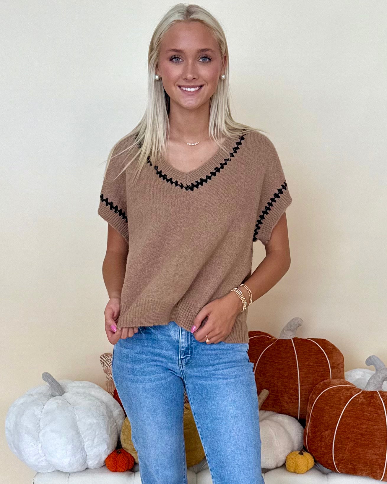 Coming Out Latte Sleeveless Stitch Sweater-Shop-Womens-Boutique-Clothing