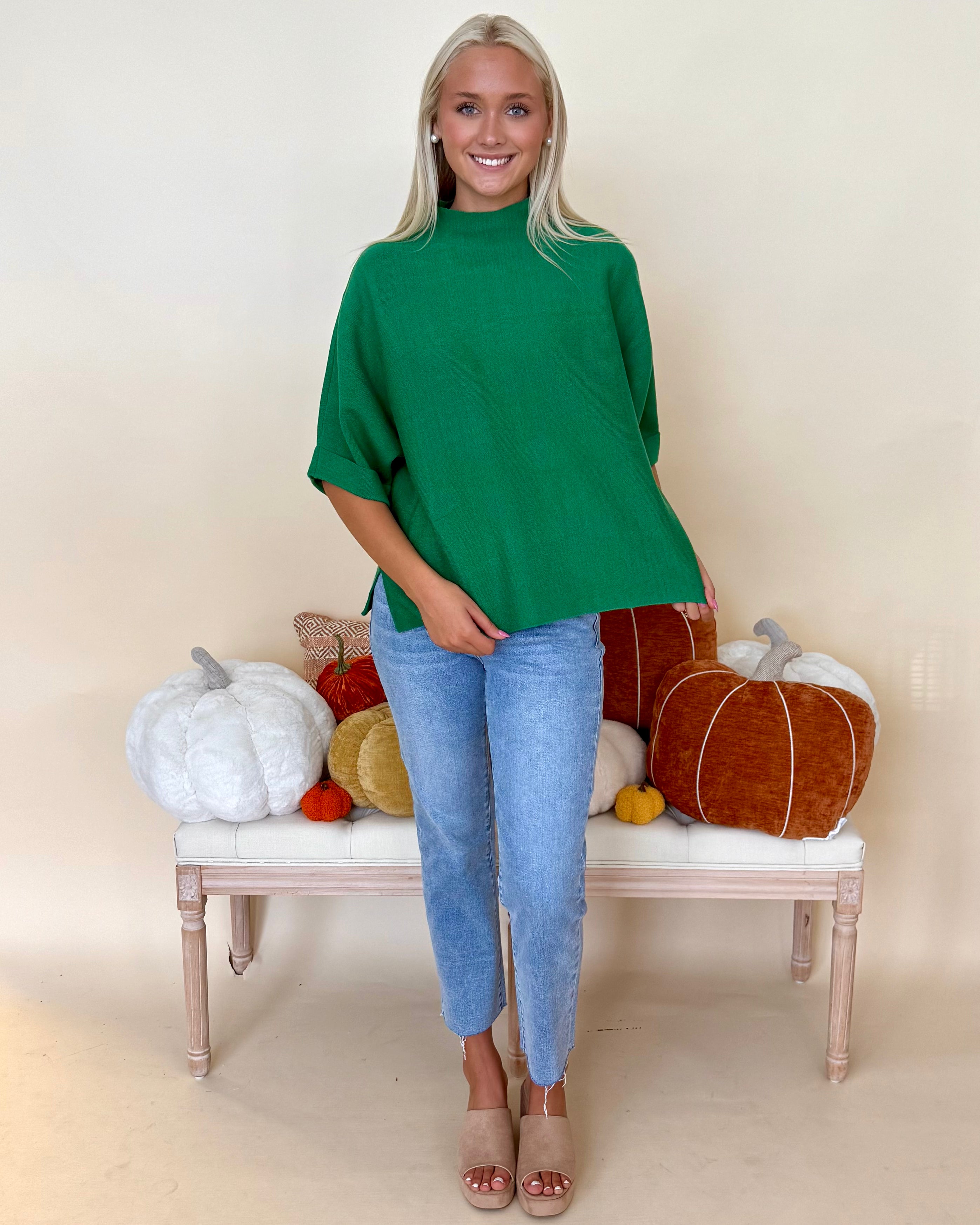 Woodland Wanderer Hunter Green Mock Neck Sweater-Shop-Womens-Boutique-Clothing