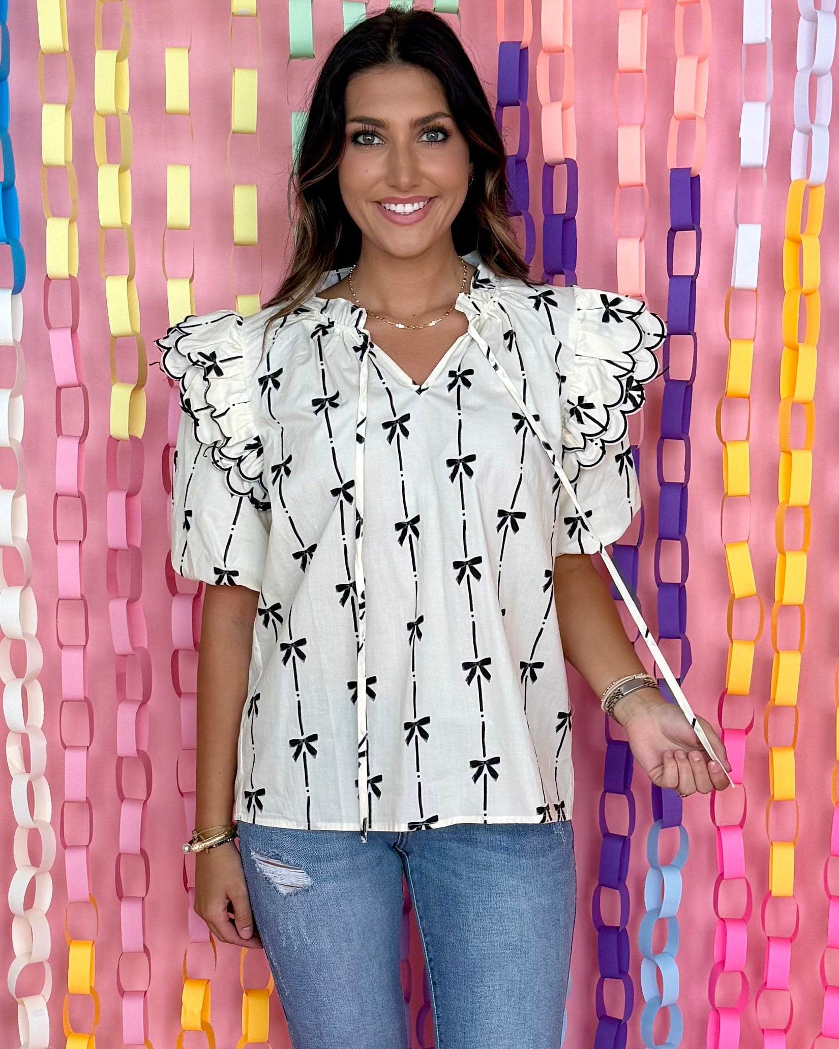 Perfect Pair Cream Bow Print Top-Shop-Womens-Boutique-Clothing
