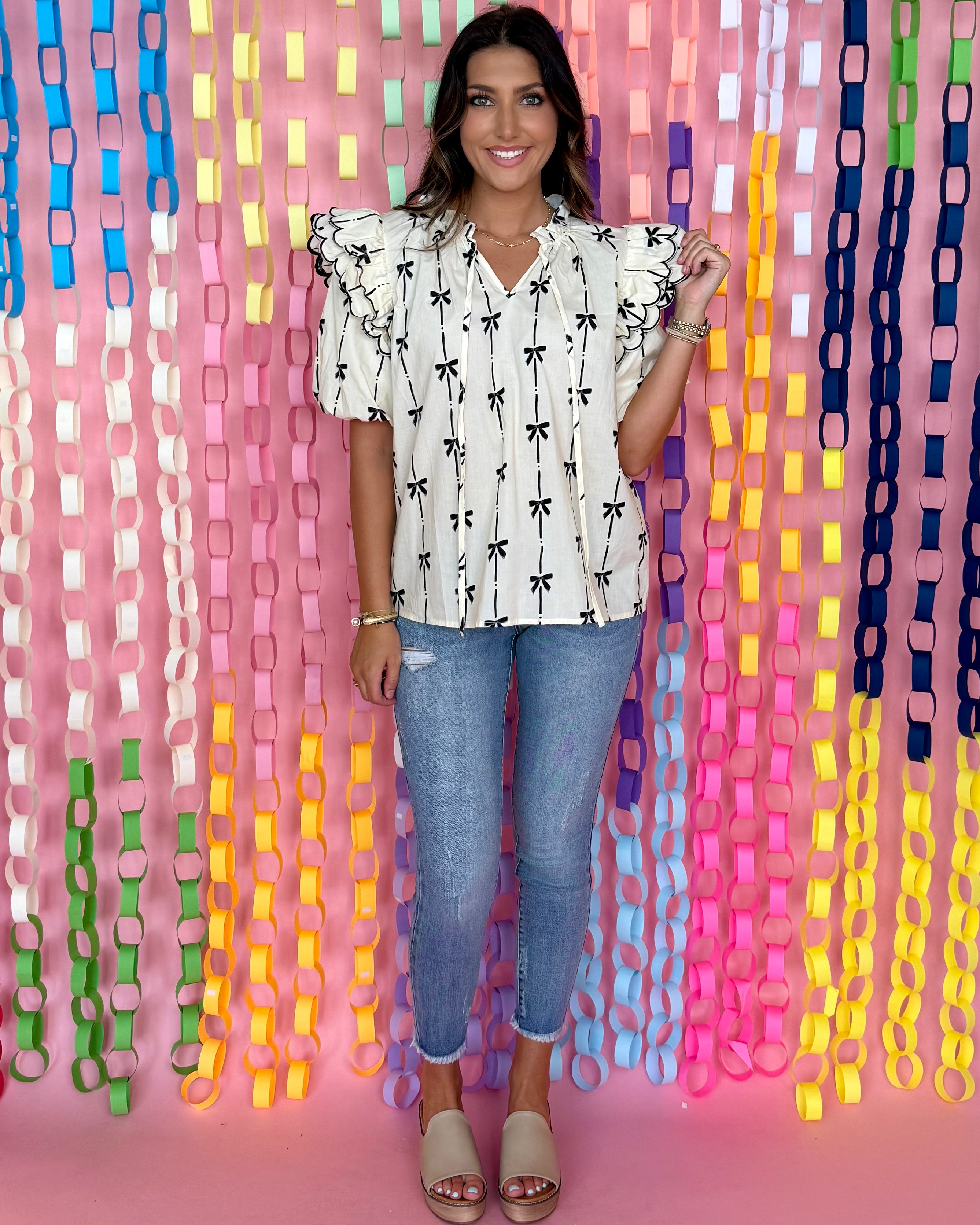 Perfect Pair Cream Bow Print Top-Shop-Womens-Boutique-Clothing