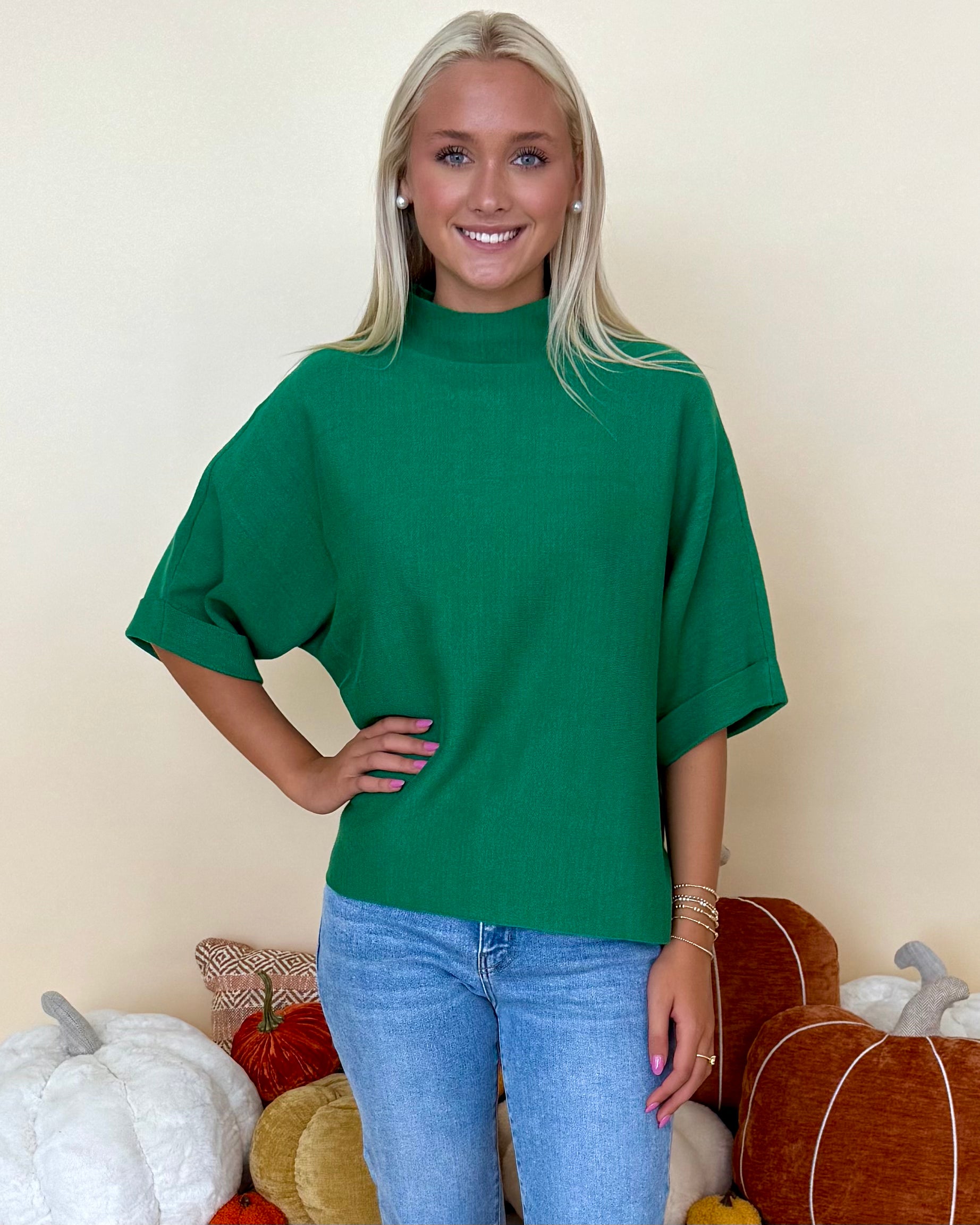 Woodland Wanderer Hunter Green Mock Neck Sweater-Shop-Womens-Boutique-Clothing