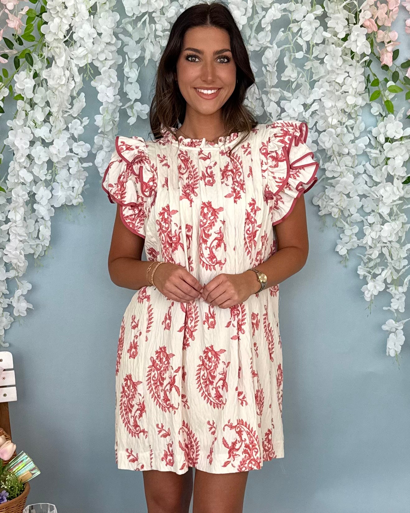 Pretty Clear Red Mix Paisley Dress-Shop-Womens-Boutique-Clothing