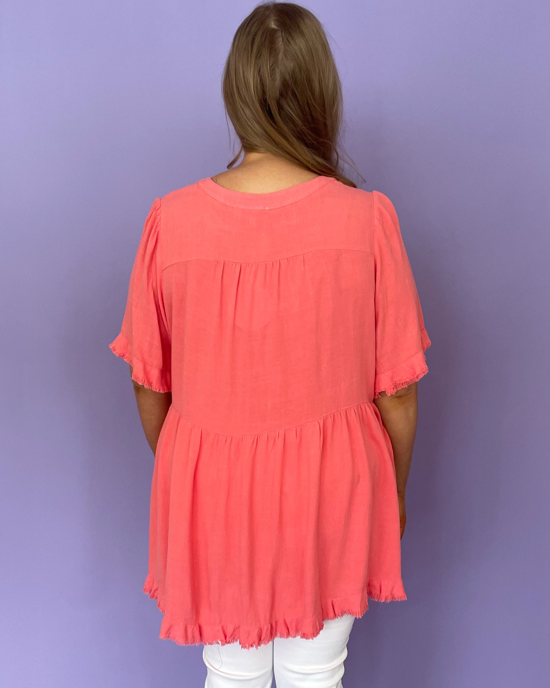 Your Chance Plus Coral Linen Top-Shop-Womens-Boutique-Clothing