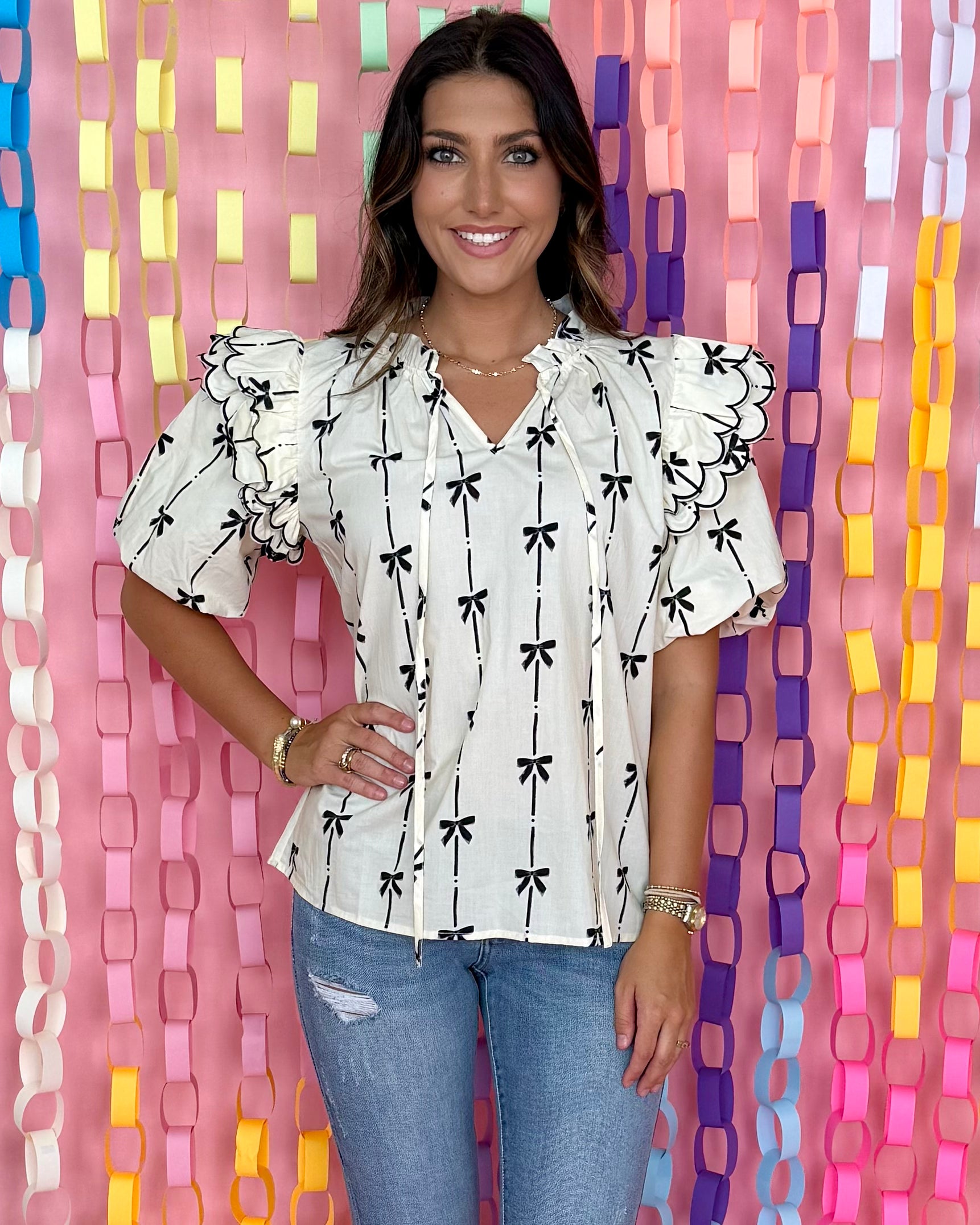 Perfect Pair Cream Bow Print Top-Shop-Womens-Boutique-Clothing