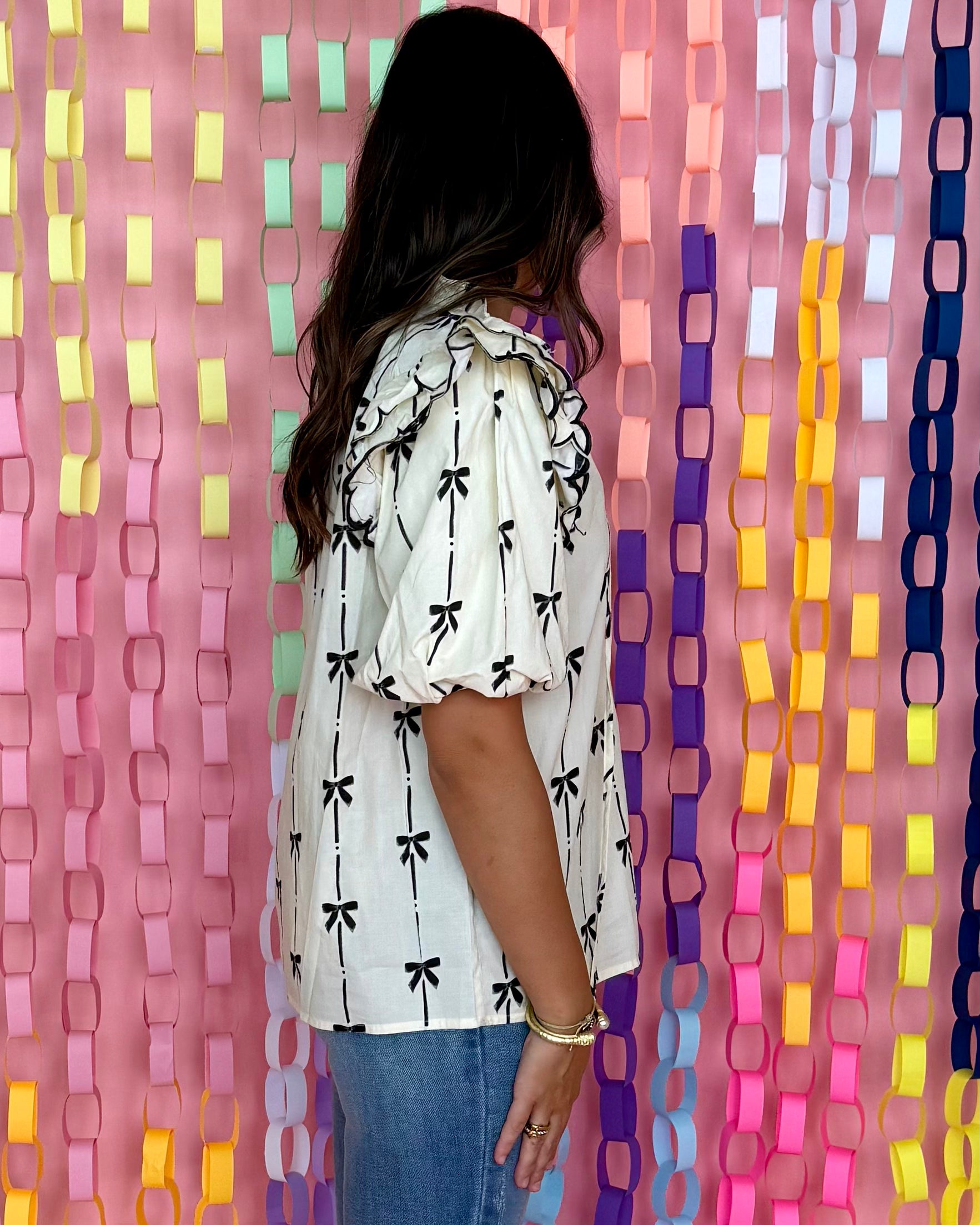 Perfect Pair Cream Bow Print Top-Shop-Womens-Boutique-Clothing