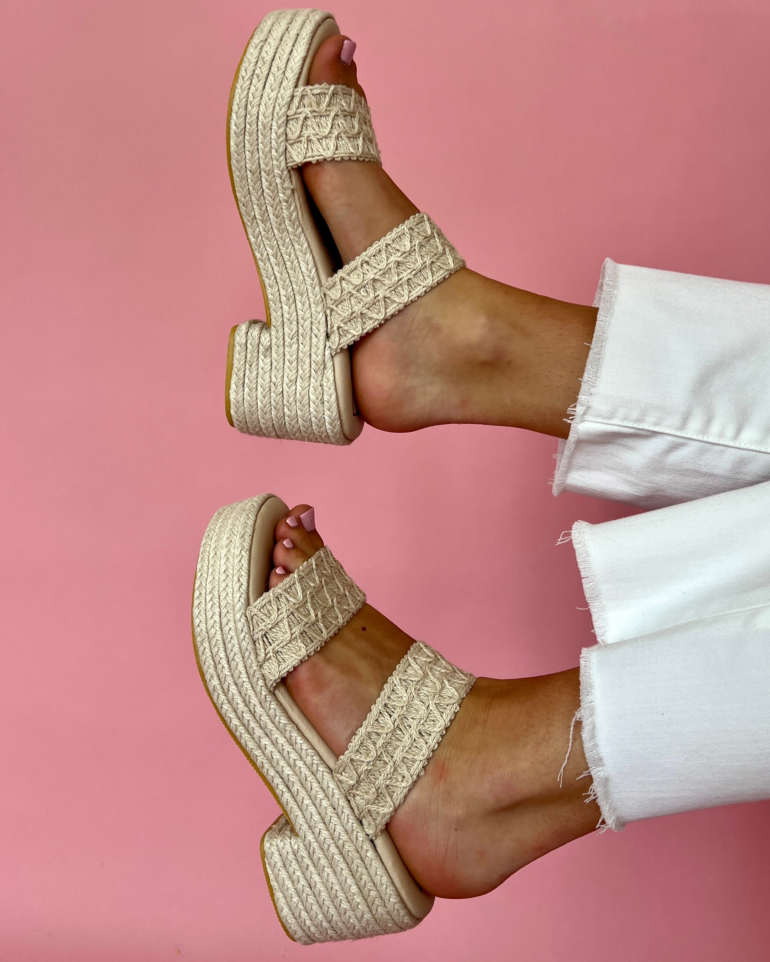 Reese White String Design Double Strap Wedges-Shop-Womens-Boutique-Clothing