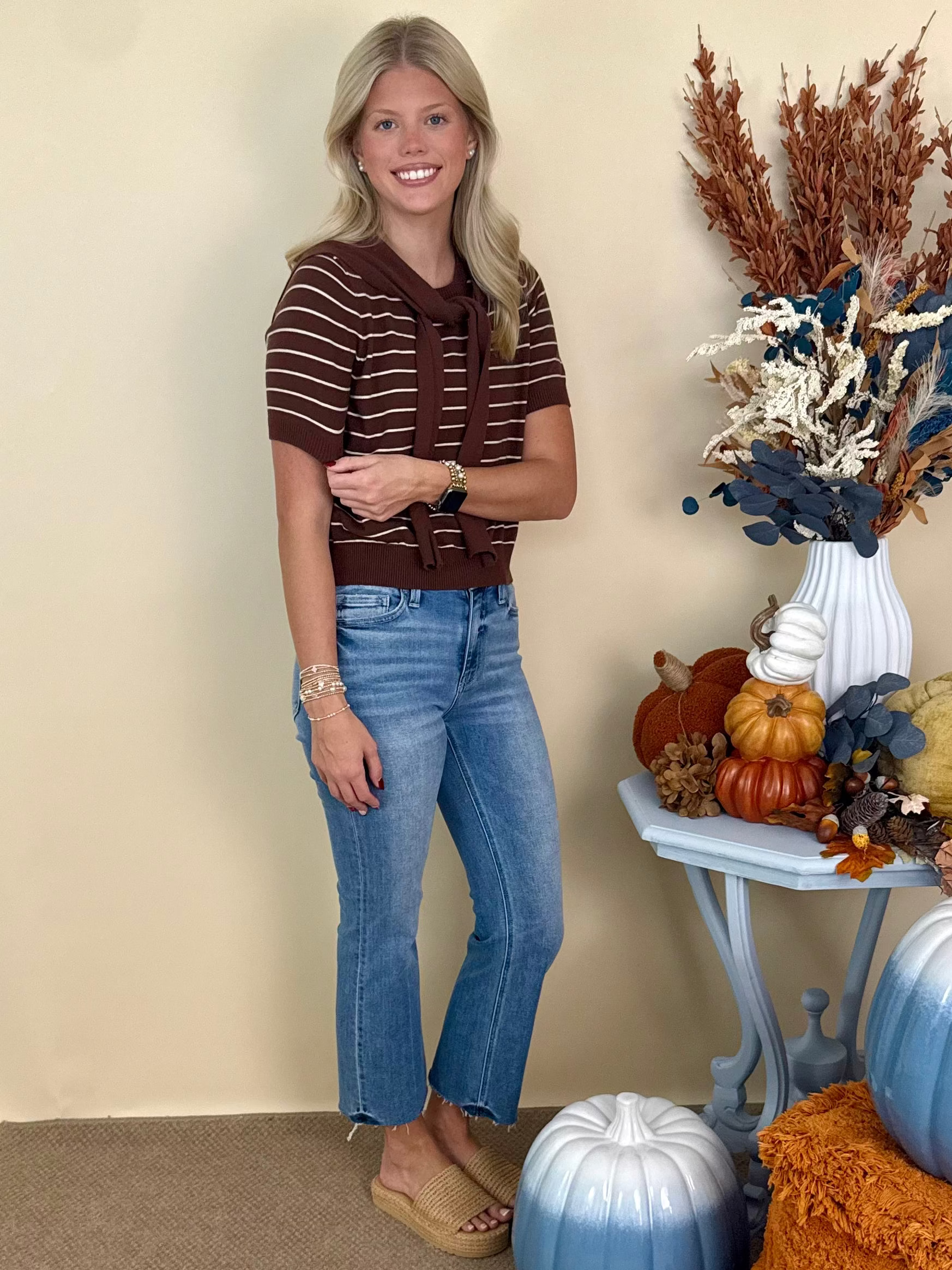 Sweet Personality Brown Striped Front Tie Sweater-Shop-Womens-Boutique-Clothing