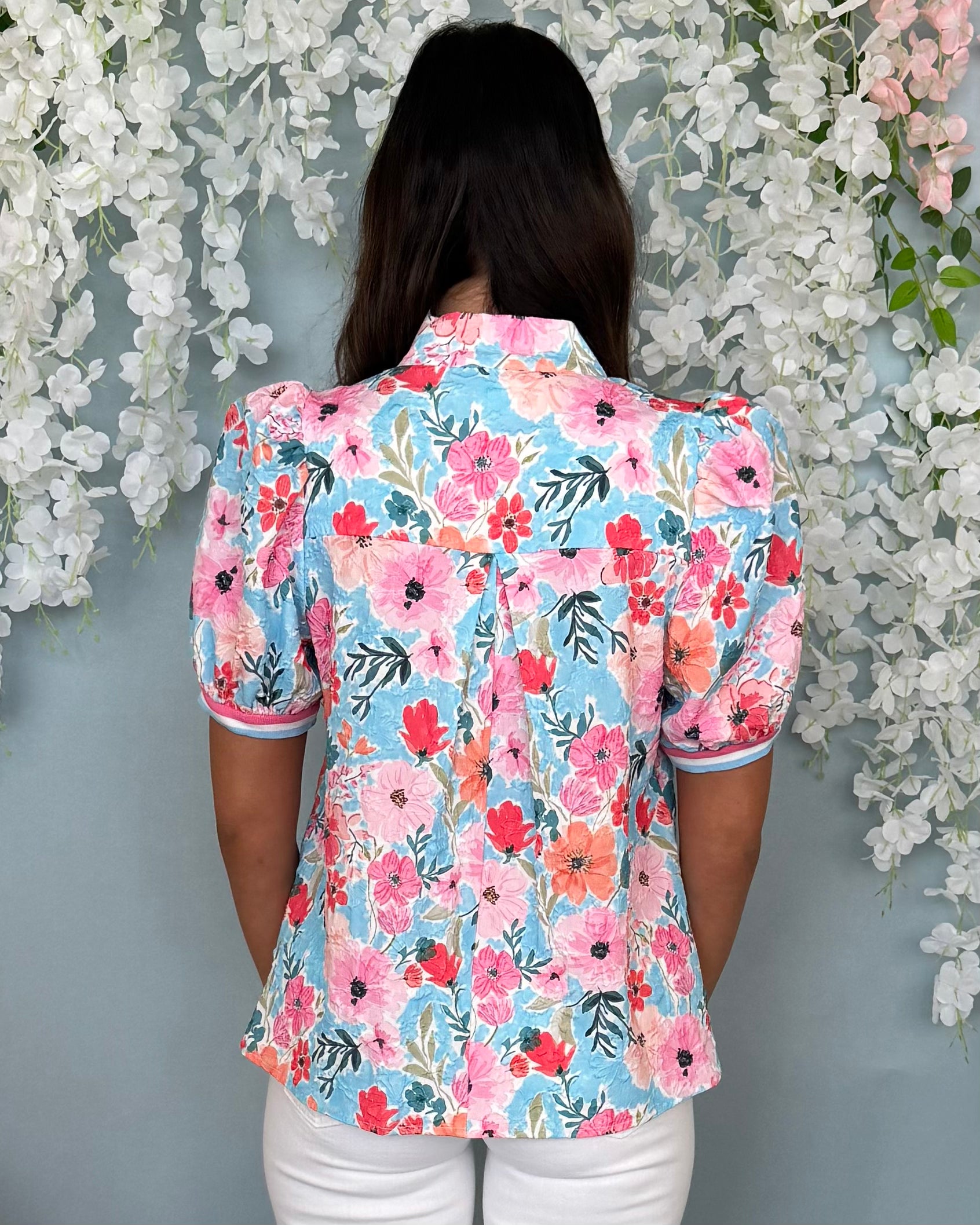 Favorite Love Pink/Aqua Floral Banded Top-Shop-Womens-Boutique-Clothing