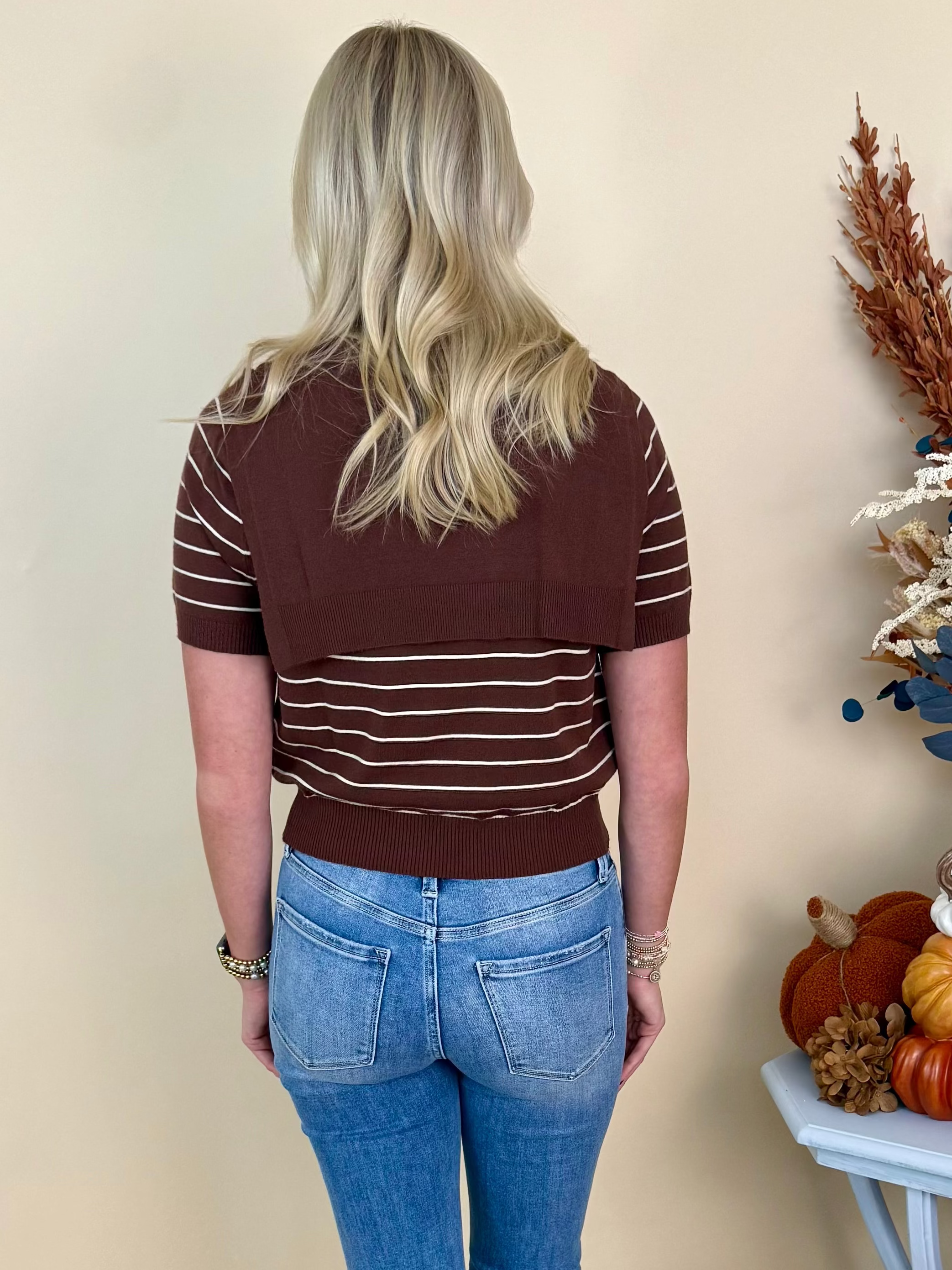 Sweet Personality Brown Striped Front Tie Sweater-Shop-Womens-Boutique-Clothing
