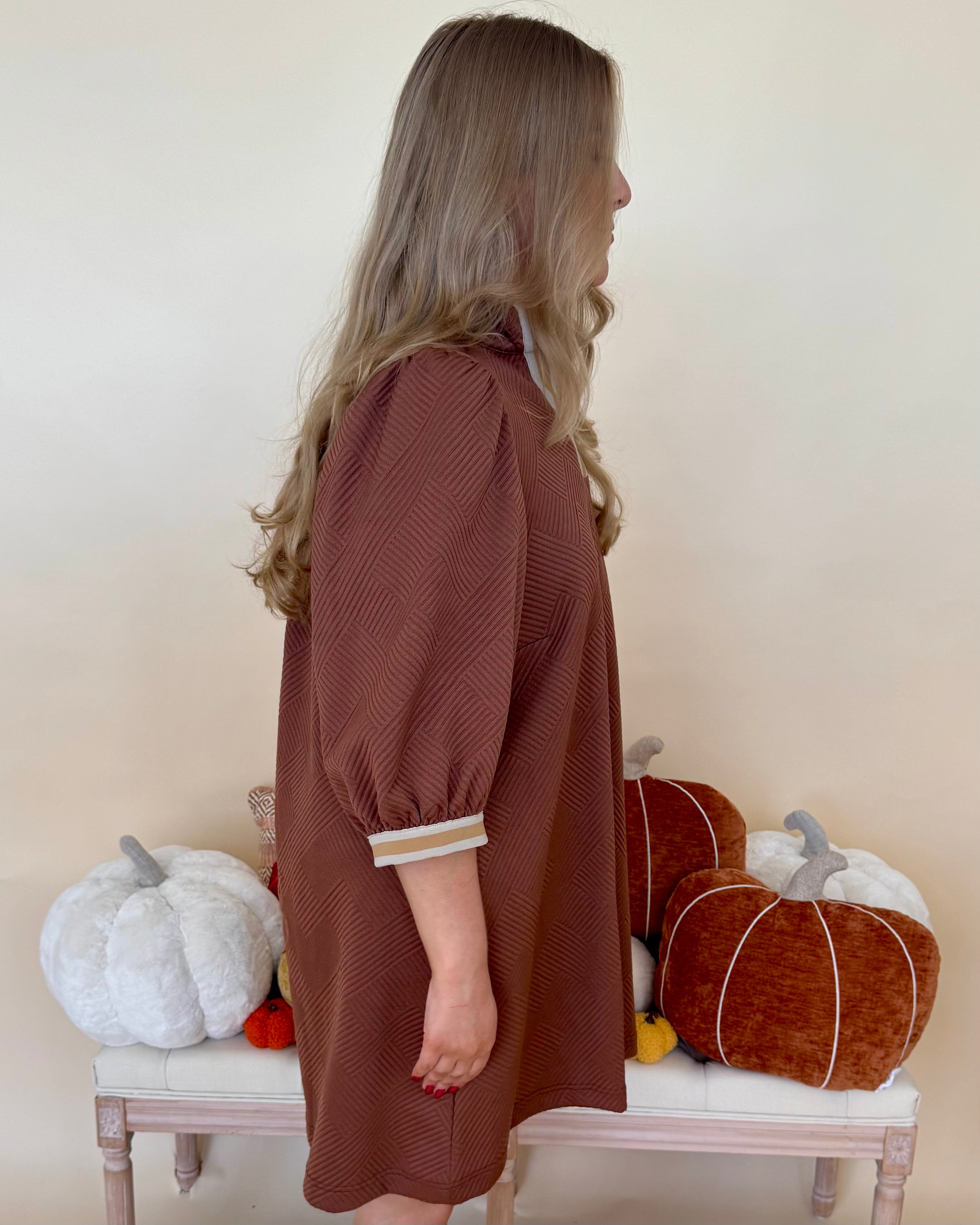 Return To It Plus Brown Jacquard Stripe Dress-Shop-Womens-Boutique-Clothing