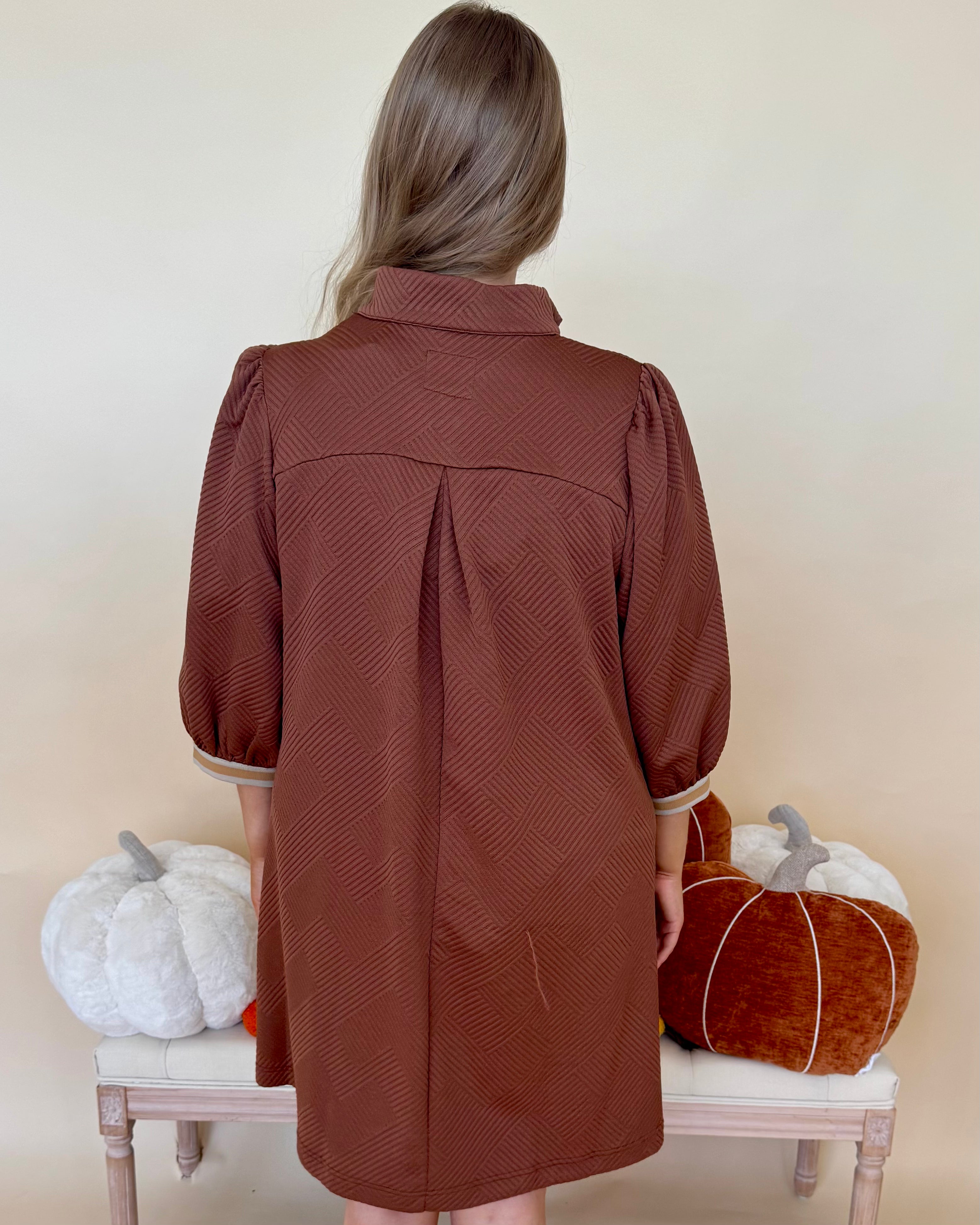 Return To It Plus Brown Jacquard Stripe Dress-Shop-Womens-Boutique-Clothing