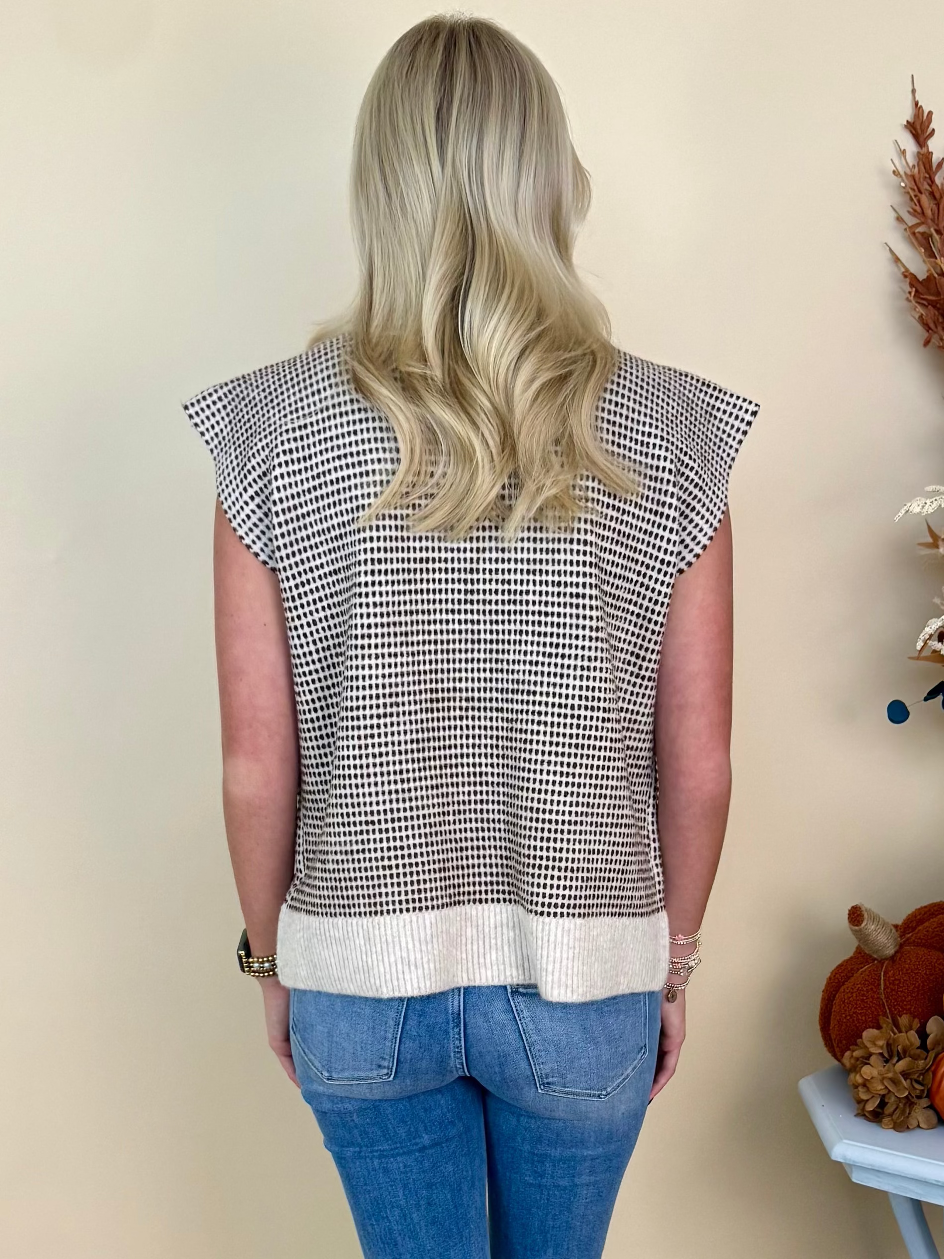 Fall Muse Oatmeal Dot Button Down Sweater Vest-Shop-Womens-Boutique-Clothing