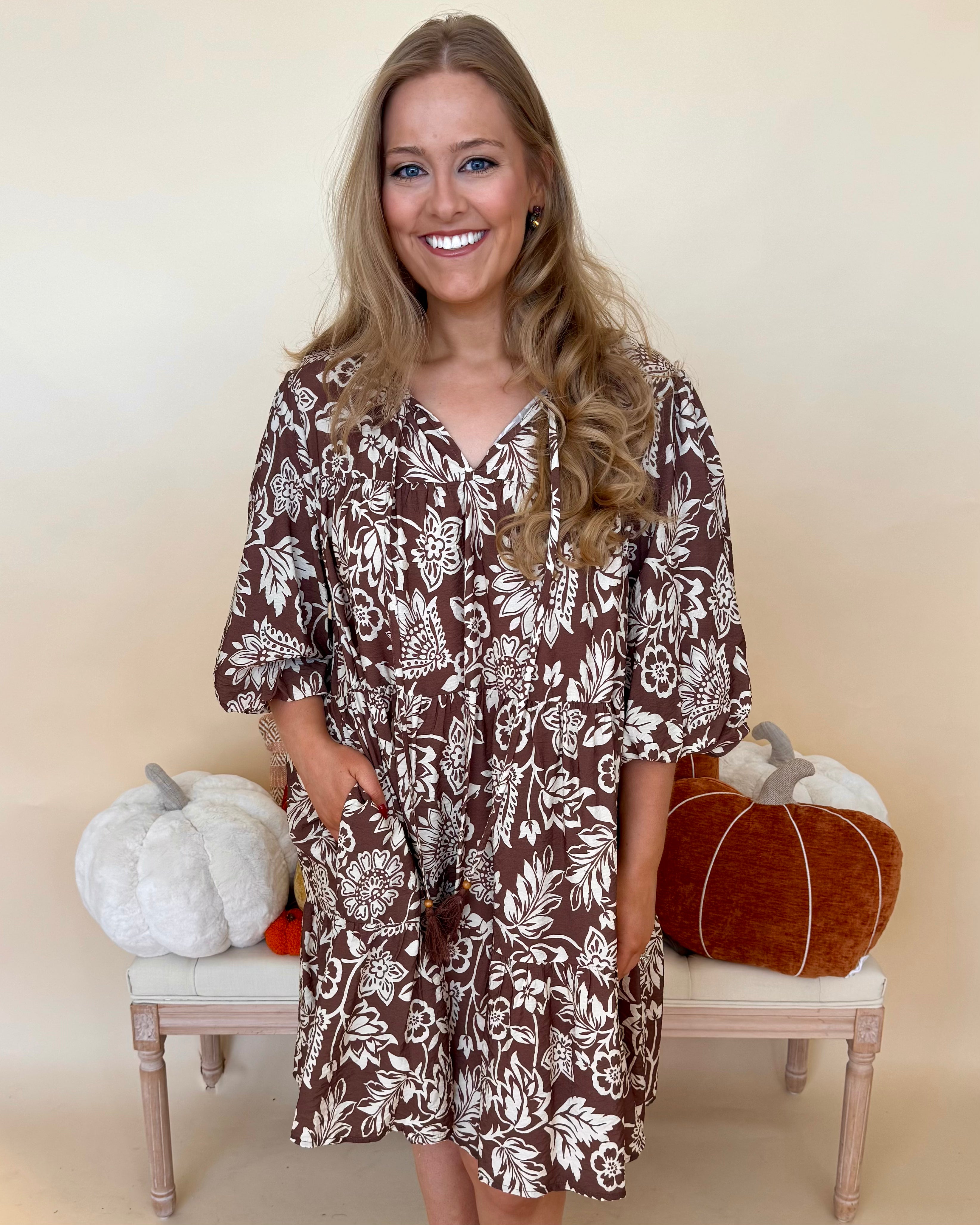 Uptown Views Mocha Plus Print Babydoll Dress-Shop-Womens-Boutique-Clothing