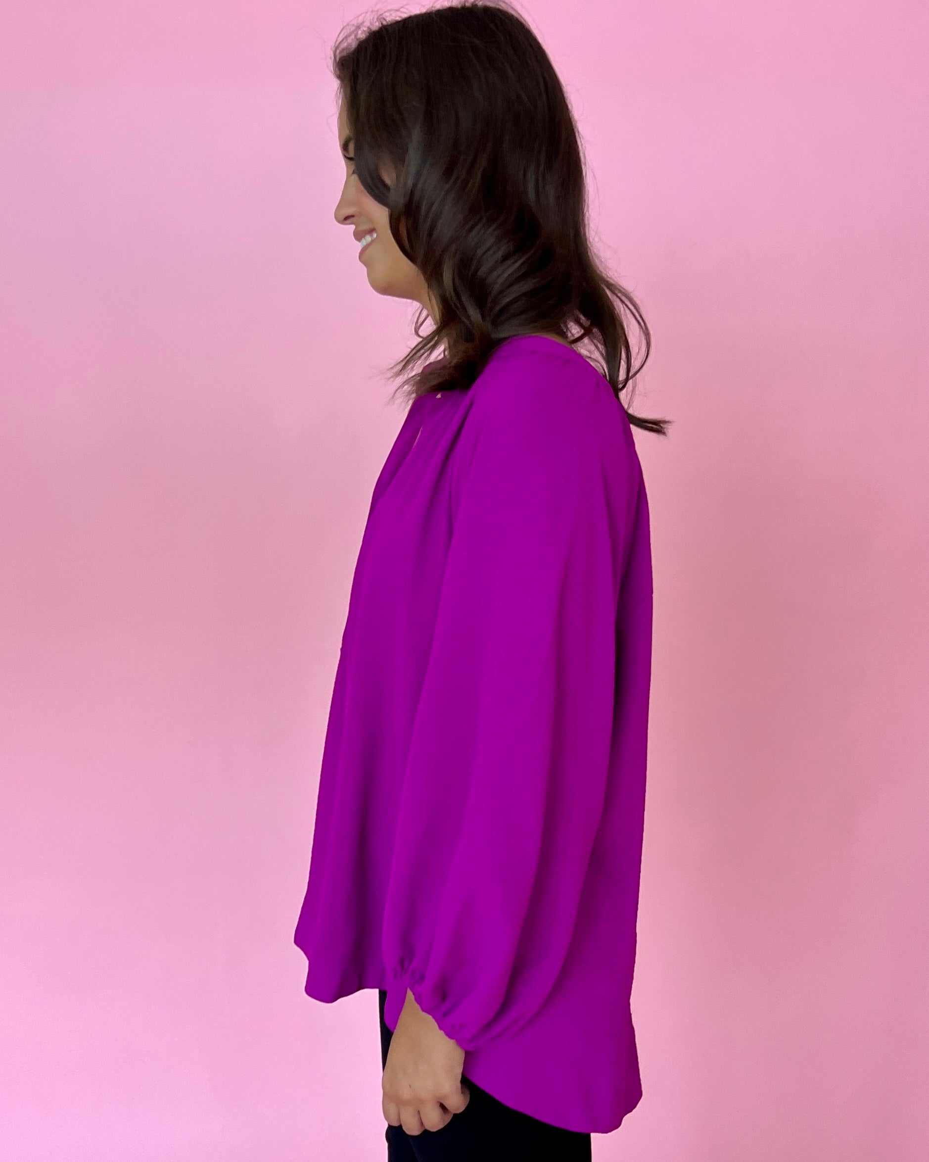 Keep It On Lock Magenta Split Neck Button Top-Shop-Womens-Boutique-Clothing