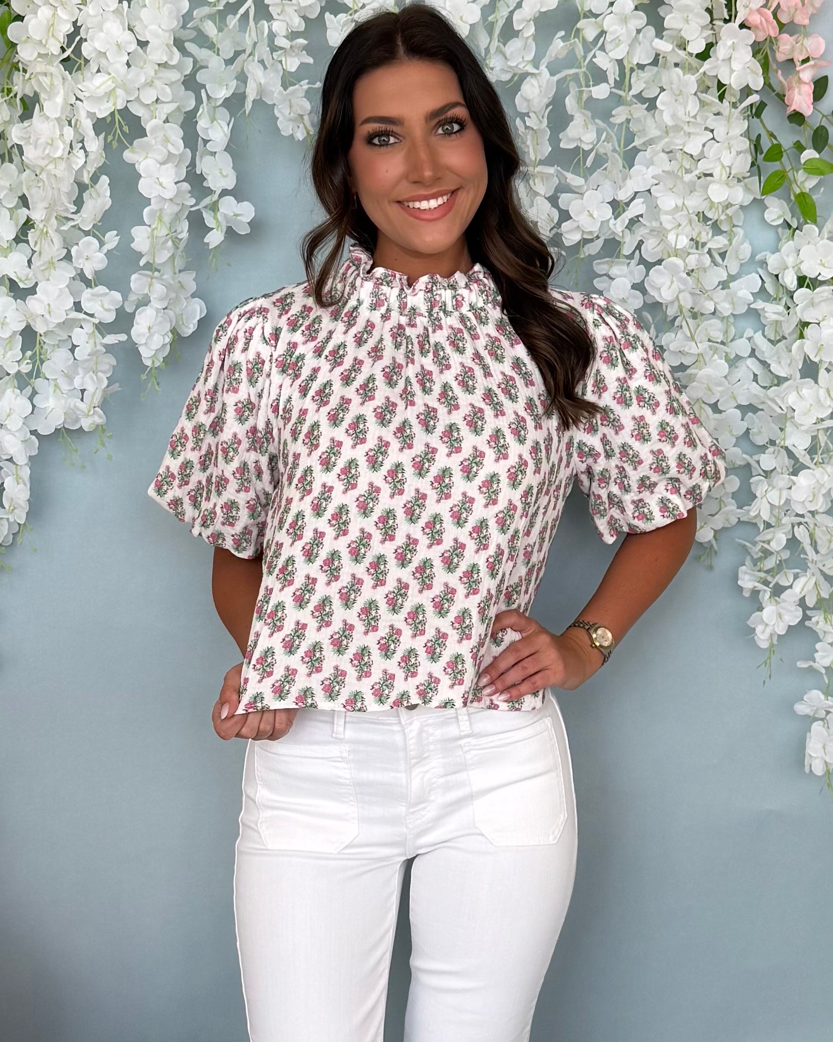 Get There White/Green/Fuchsia Print Gauze Top-Shop-Womens-Boutique-Clothing