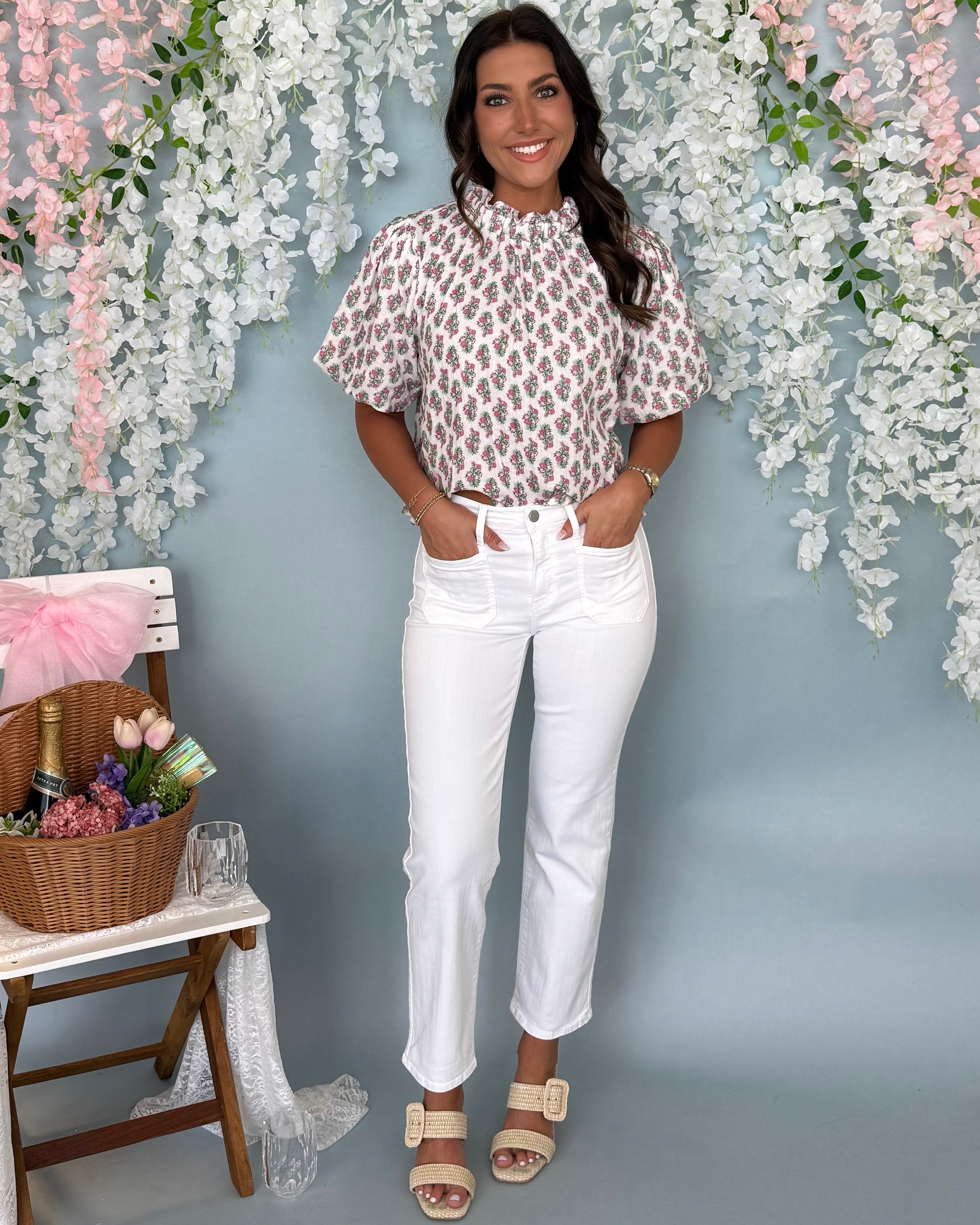 Get There White/Green/Fuchsia Print Gauze Top-Shop-Womens-Boutique-Clothing