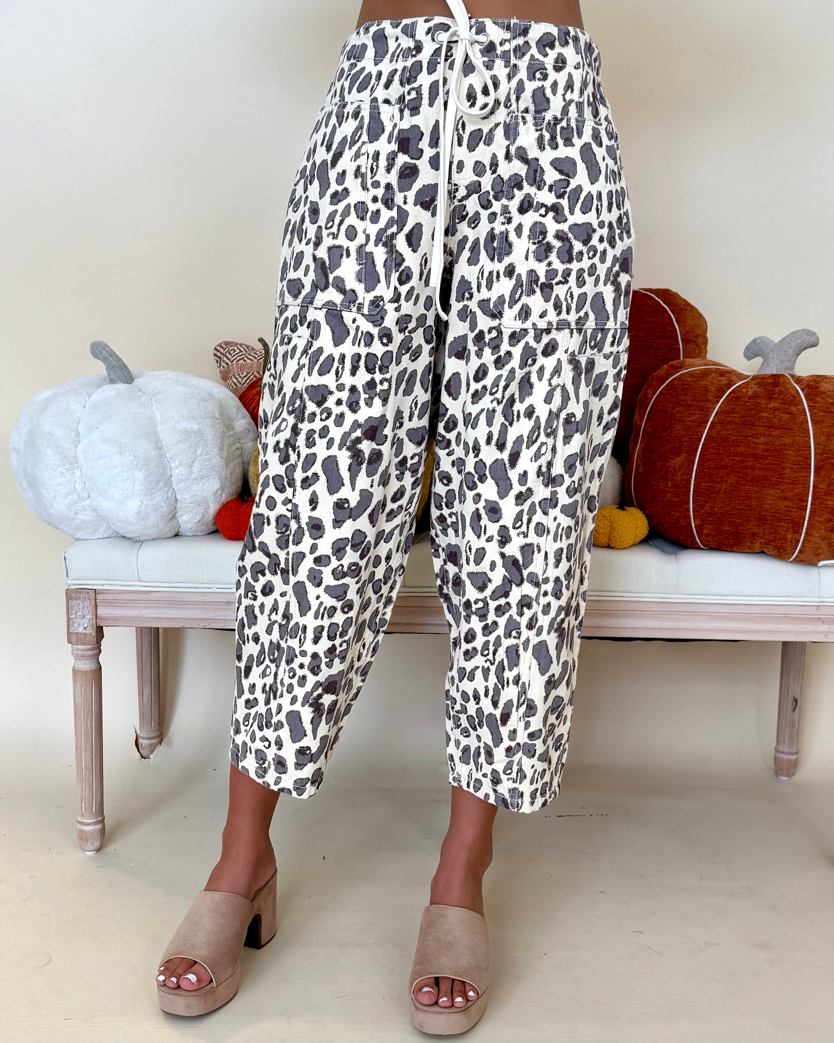 Know All Ecru Leopard Barrel Pants-Shop-Womens-Boutique-Clothing