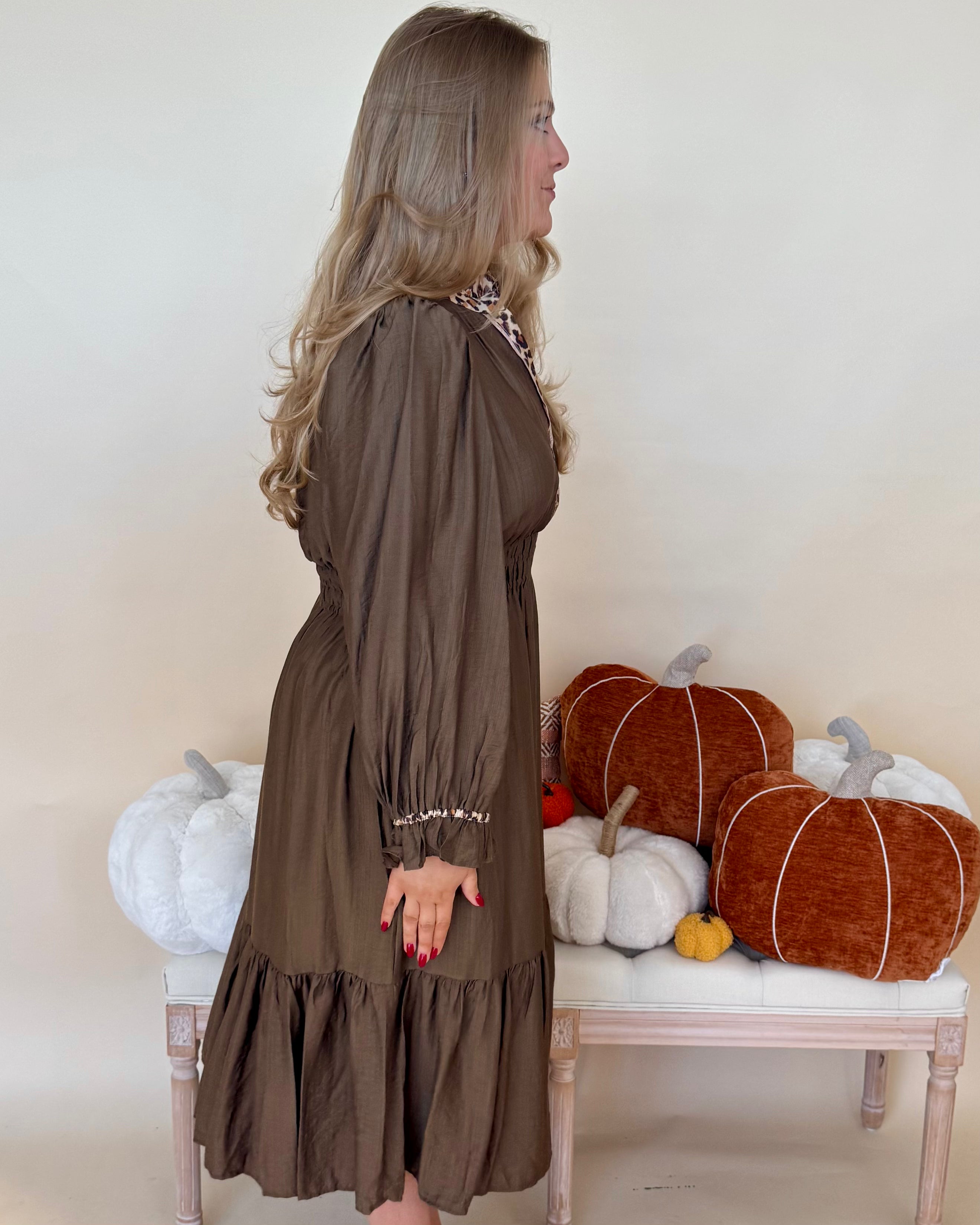 Don't Doubt Brown Plus Ruffle Midi Dress-Shop-Womens-Boutique-Clothing