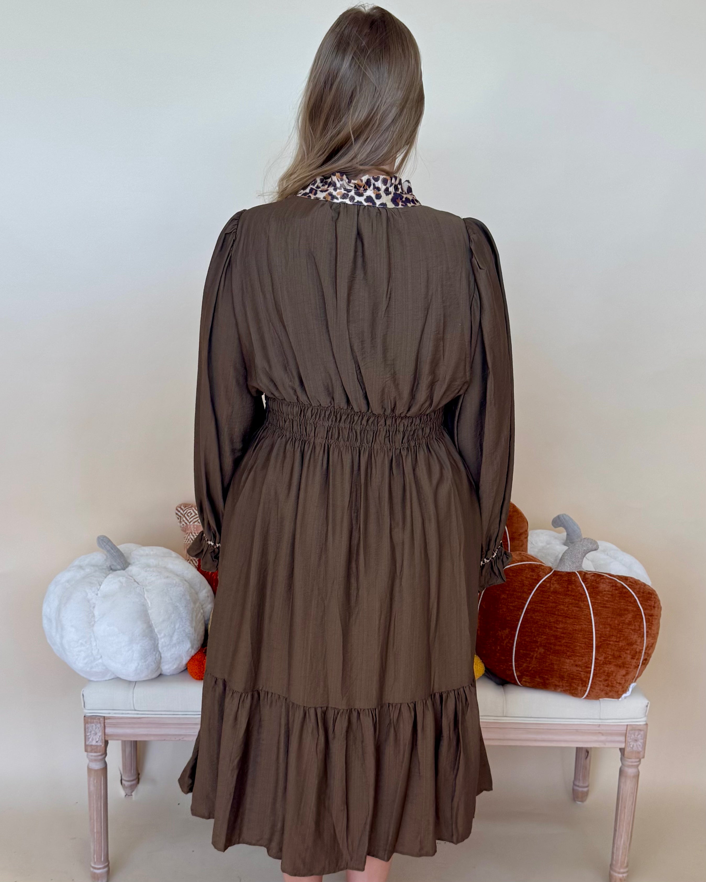 Don't Doubt Brown Plus Ruffle Midi Dress-Shop-Womens-Boutique-Clothing