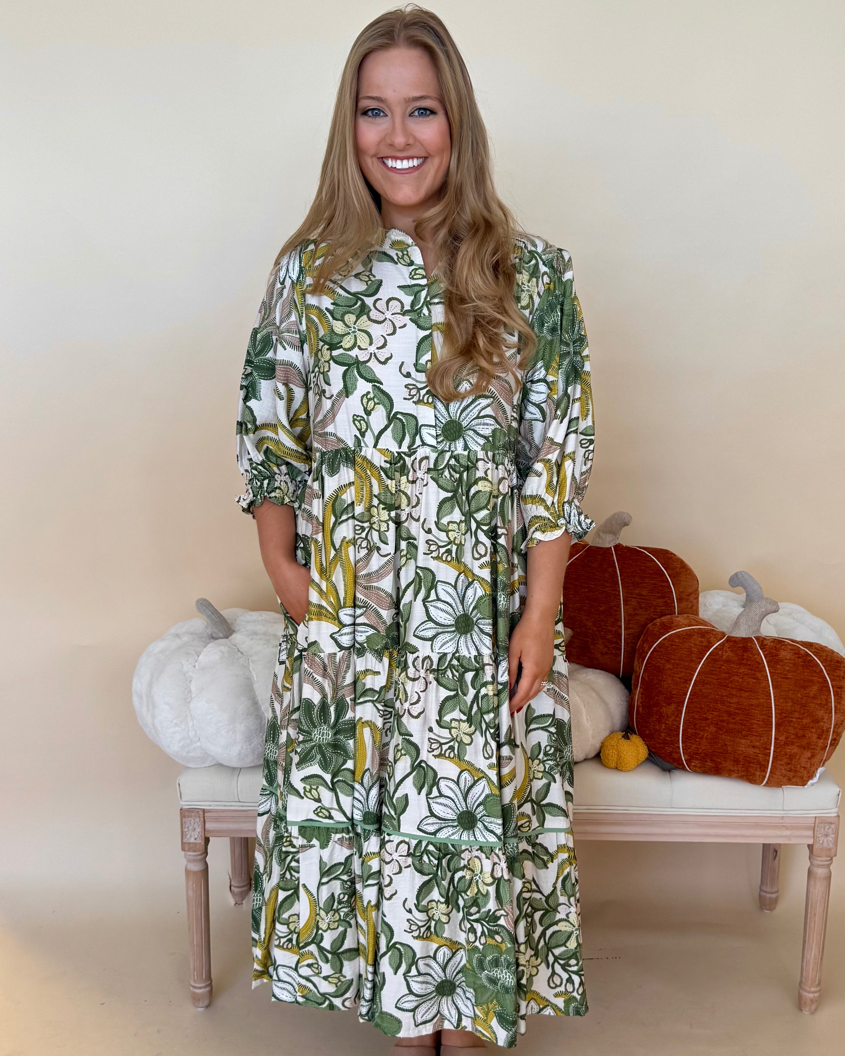 Right Turn Green Mix Plus Floral Midi Dress-Shop-Womens-Boutique-Clothing