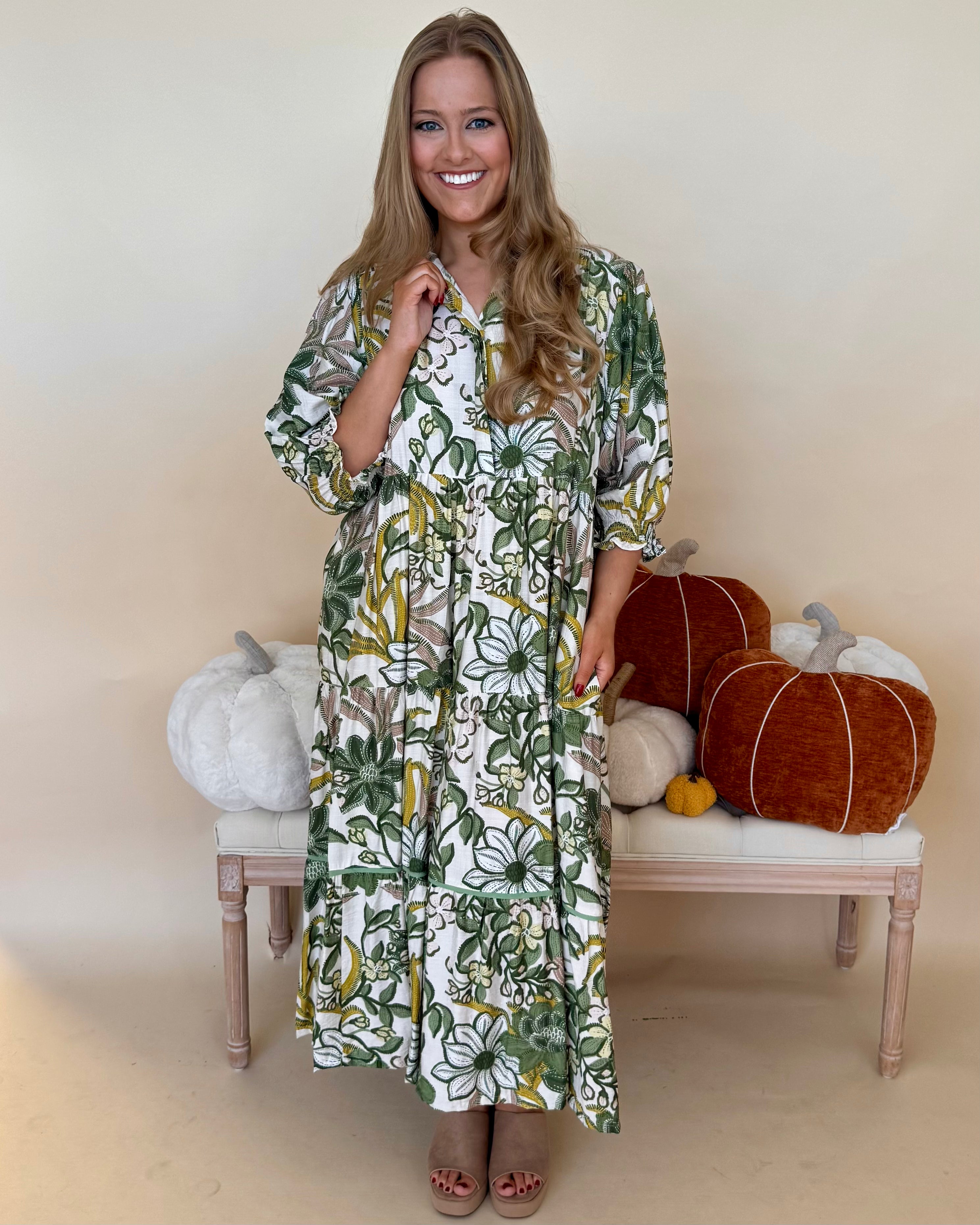 Right Turn Green Mix Plus Floral Midi Dress-Shop-Womens-Boutique-Clothing