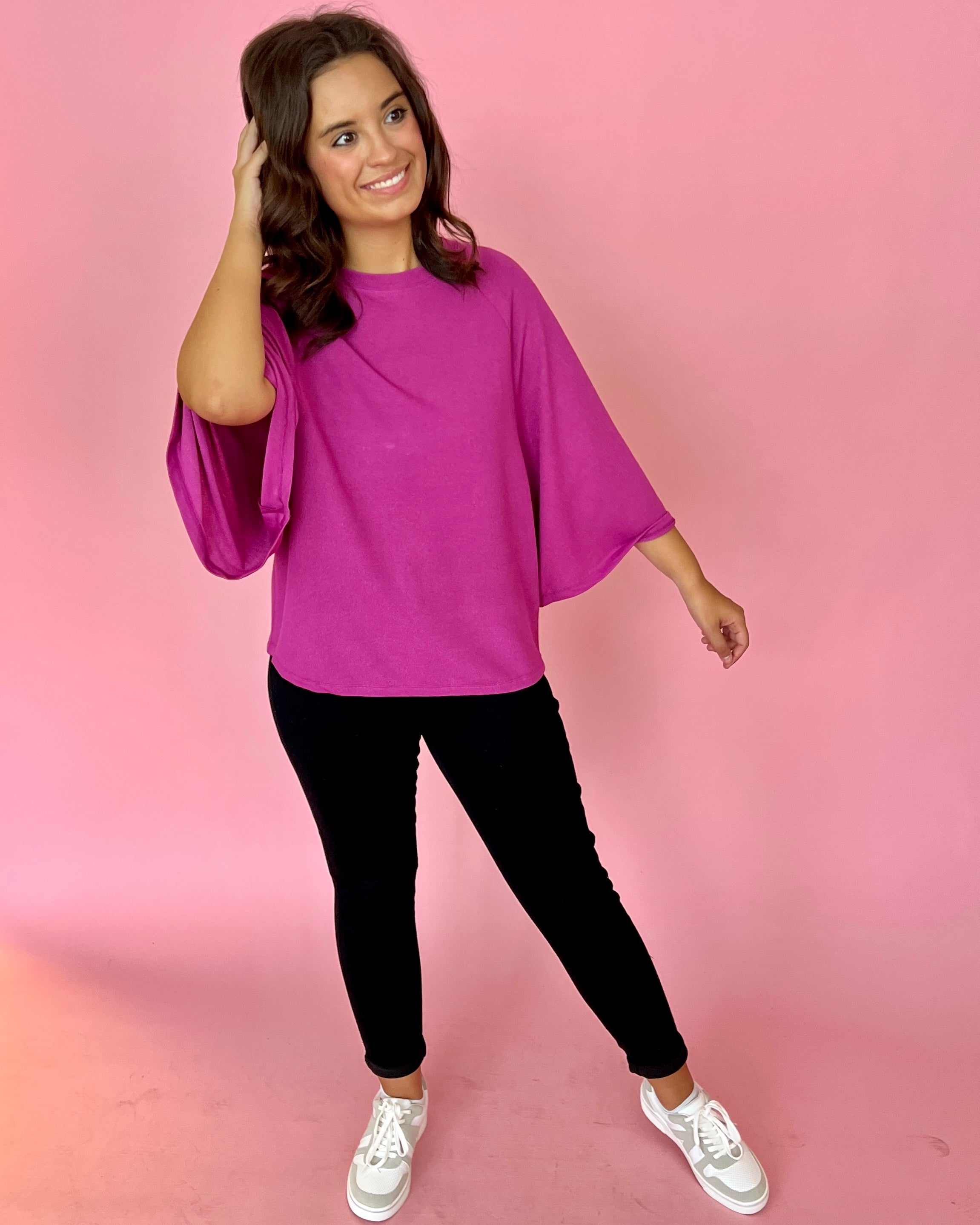 Comfy And Cute Magenta Raglan Sleeve Knit Top-Shop-Womens-Boutique-Clothing