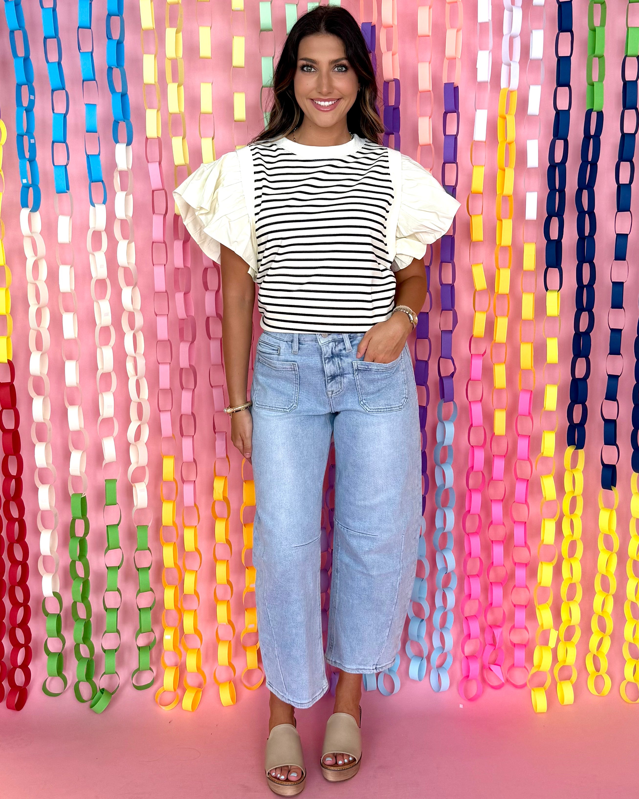 Warm Breeze Ivory Striped Ruffle Top-Shop-Womens-Boutique-Clothing
