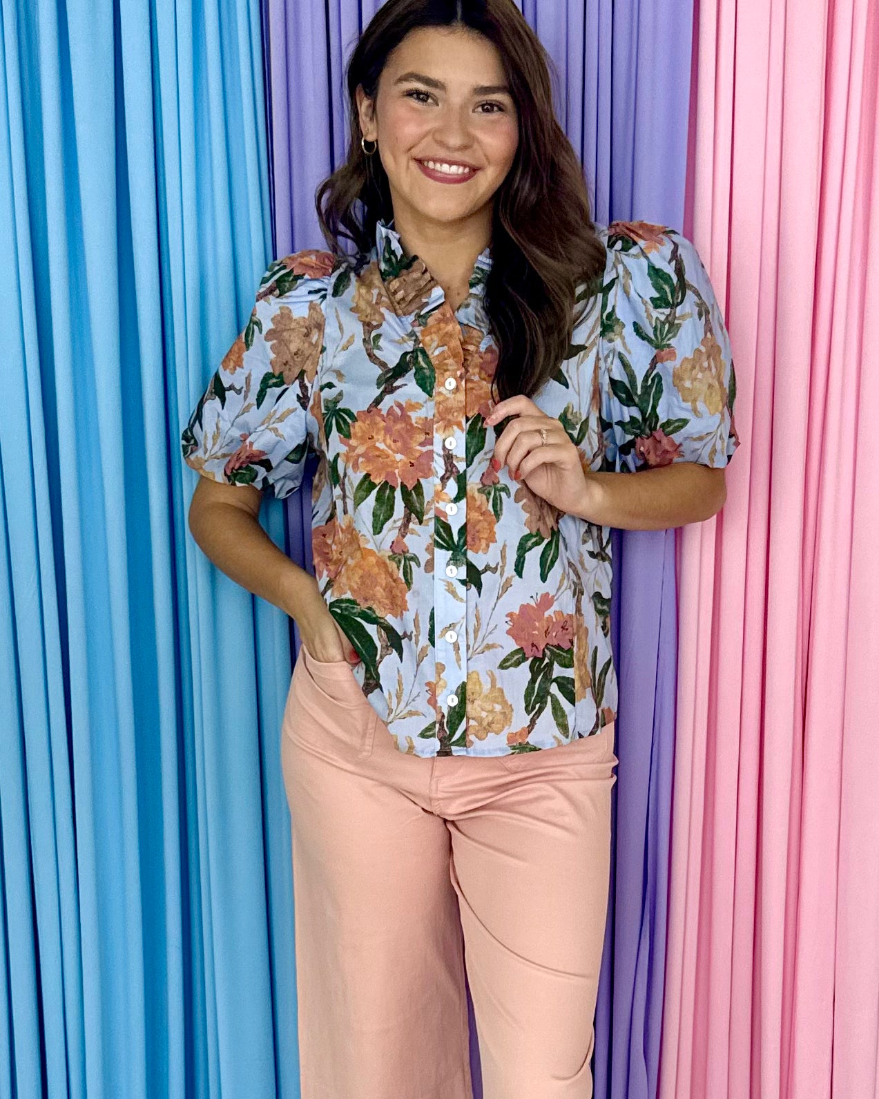 Quiet Bloom Blue Floral Top-Shop-Womens-Boutique-Clothing