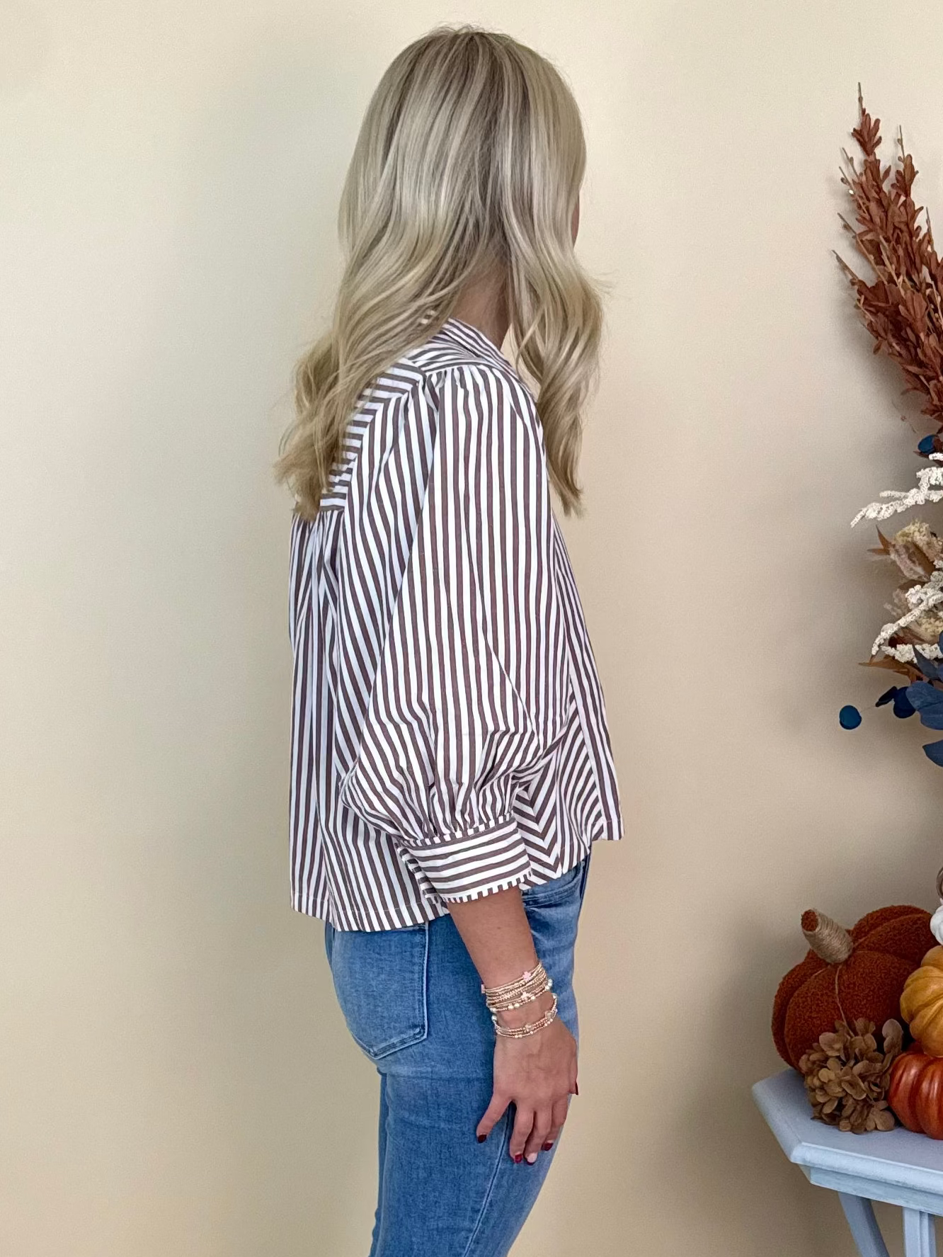 Falling Leaves Brown Striped Button Front Top-Shop-Womens-Boutique-Clothing